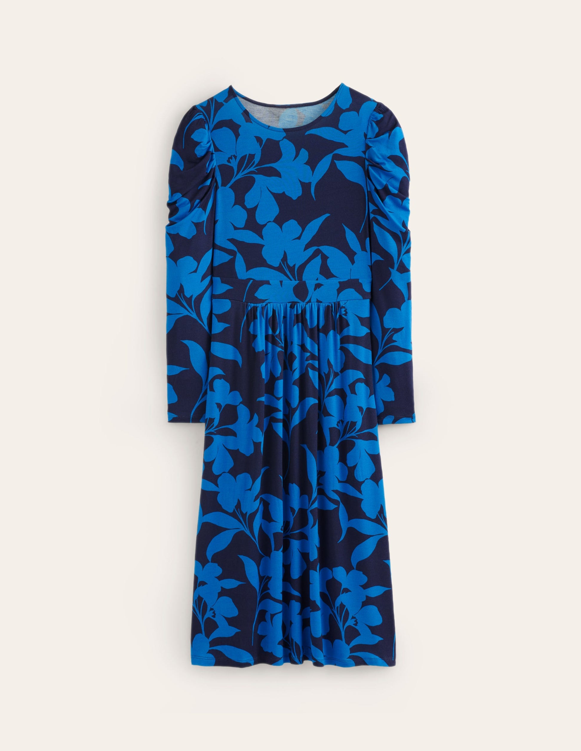 Blousonkleid mit Puffärmeln-Marineblau, Silhouette Blüte-6