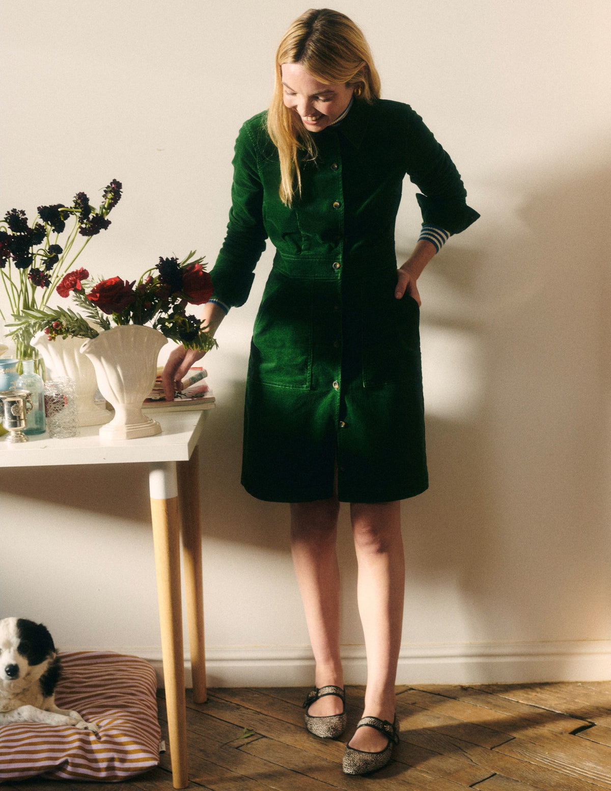 Flora Cord Shirt Dress-Eden - Image 5