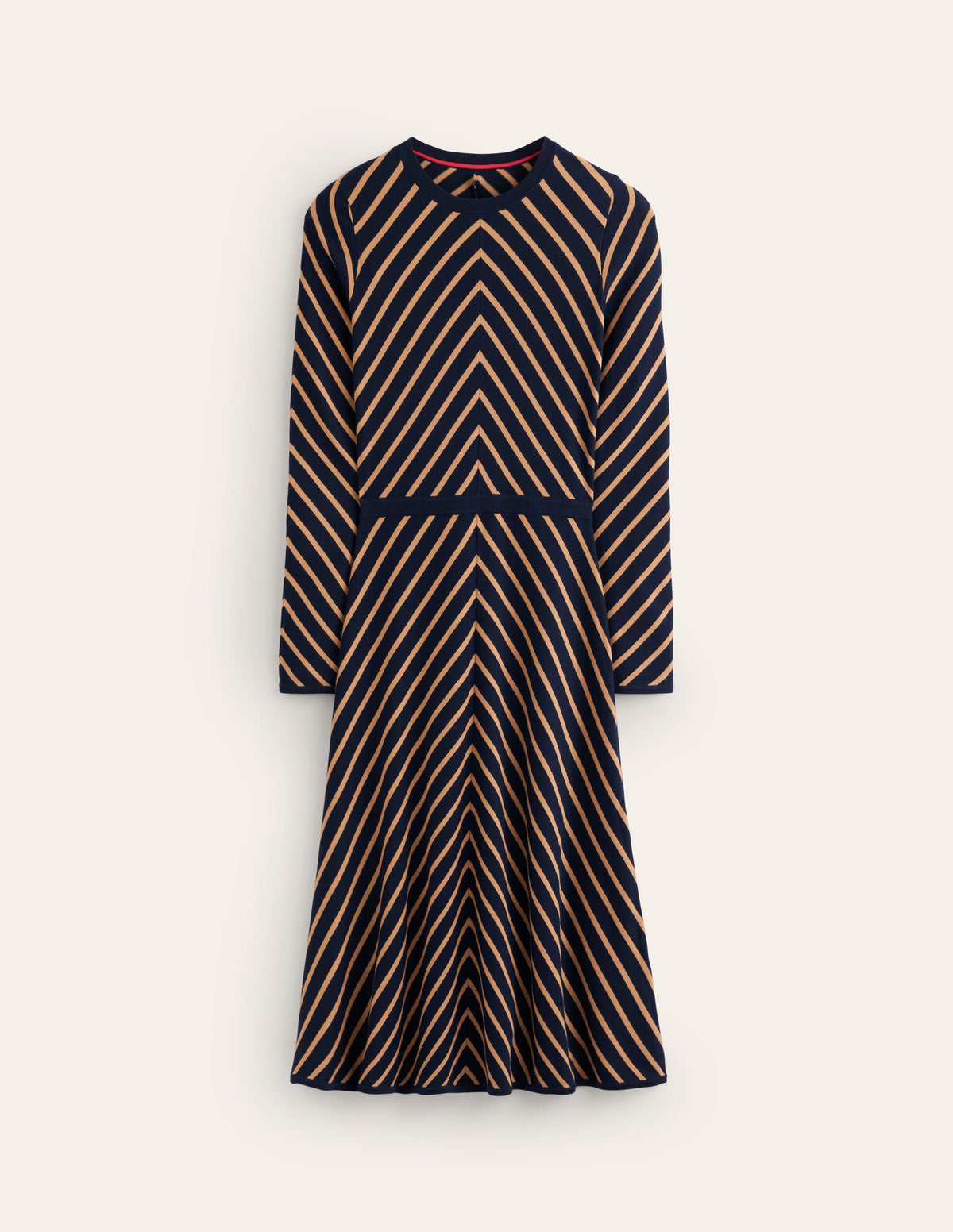Maria Midi-Strickkleid-Marineblau, Kamelbraun Streifen - Image 5