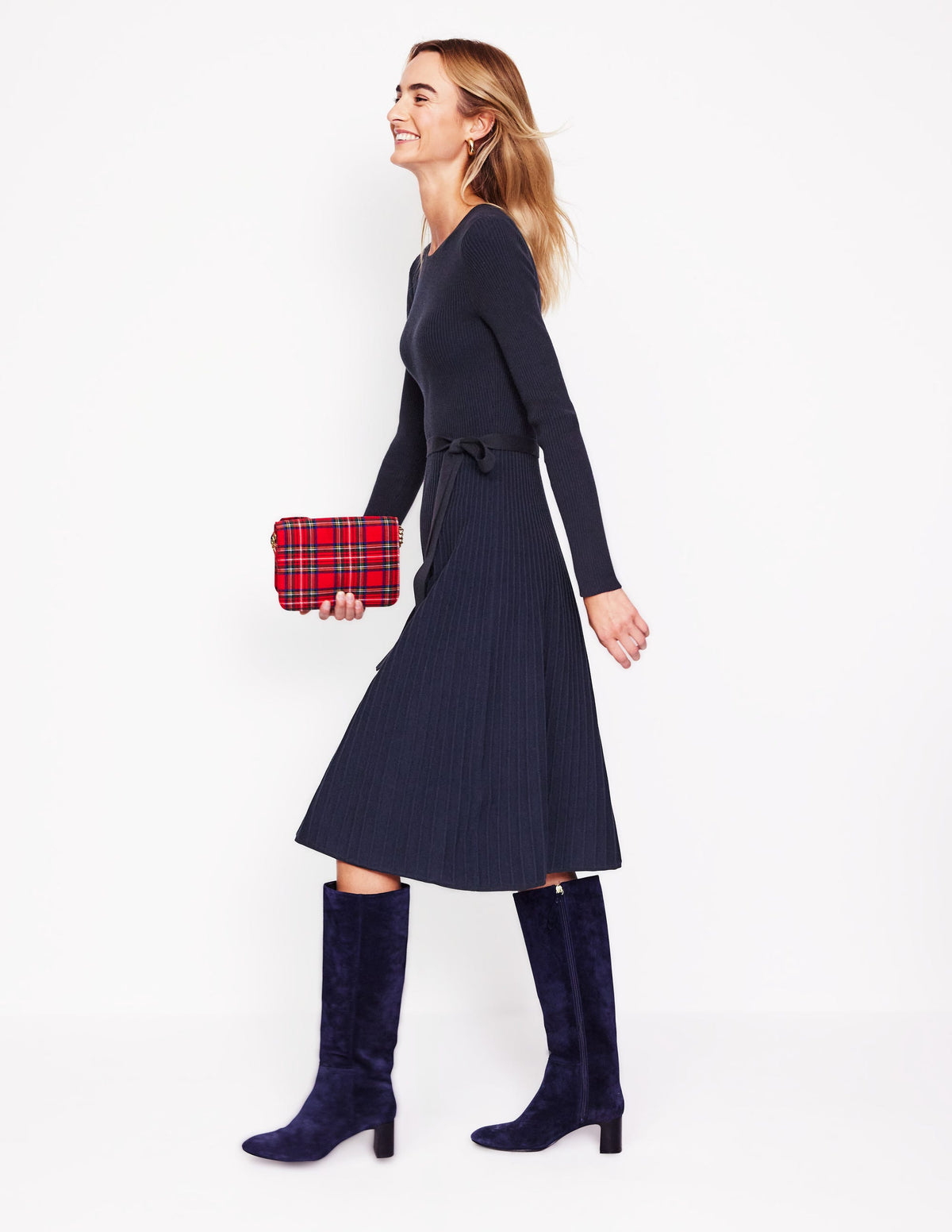 Lola Knitted Midi Dress-Navy, Black Plated - Image 4