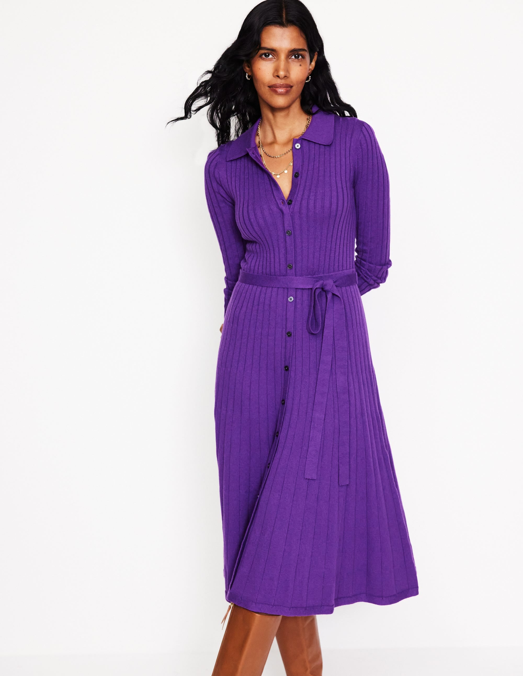 Rachel Gestrickes Hemdblusenkleid-Amethyst - Image 1