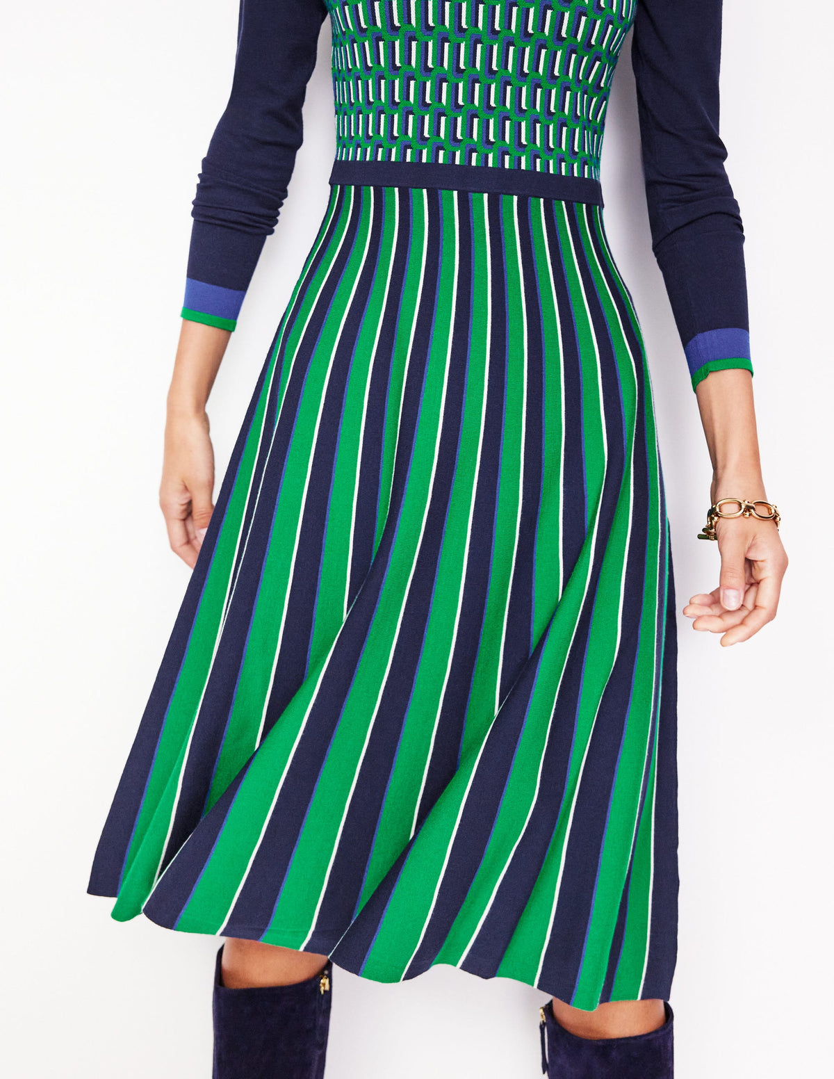 Maria Jacquard-Strickkleid-Sattes Smaragdgrün, Jacquard - Image 2