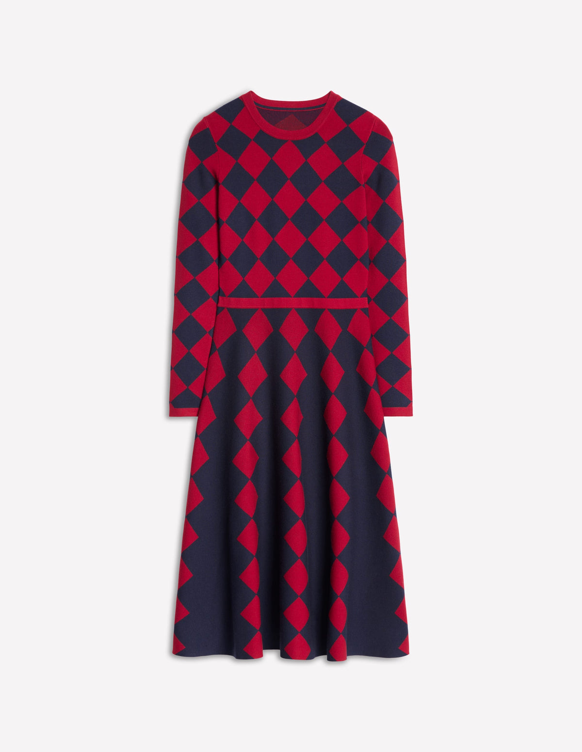 Robe Maria en maille jacquard-Losanges rouge et bleu marine - Image 6
