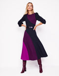 Robe à col rond en point de Rome-Bleu marine, prune colourblock