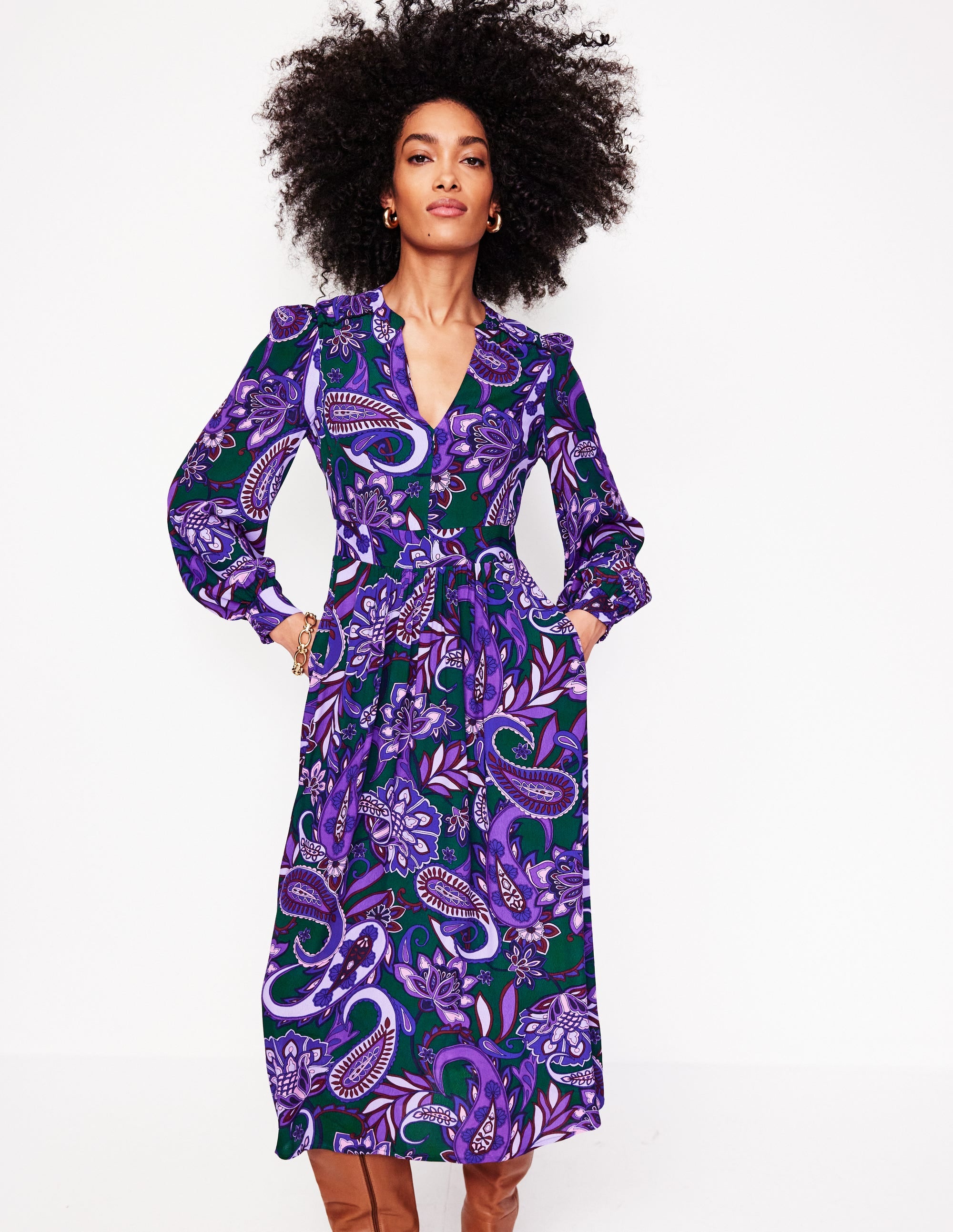 Robe midi Zoe à détails dentelle-Améthyste, motif Paisley Fusion - Image 1