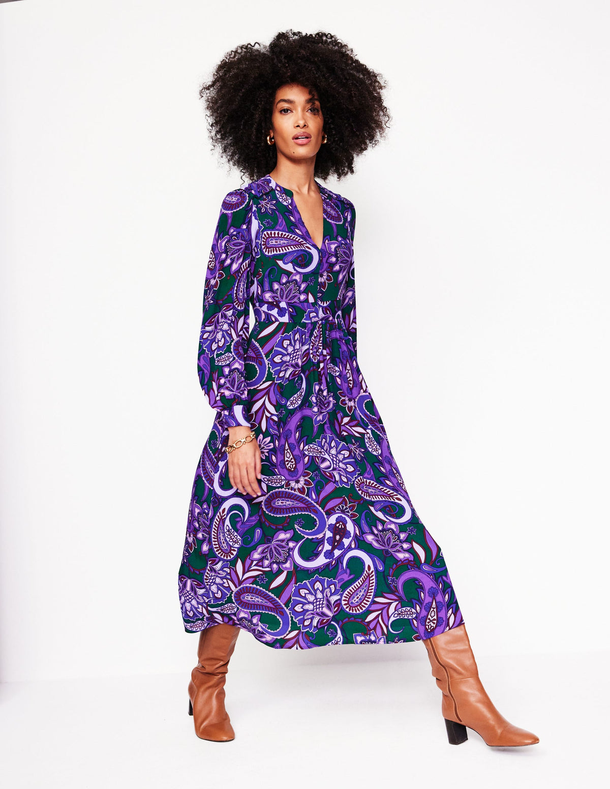 Robe midi Zoe à détails dentelle-Améthyste, motif Paisley Fusion-4
