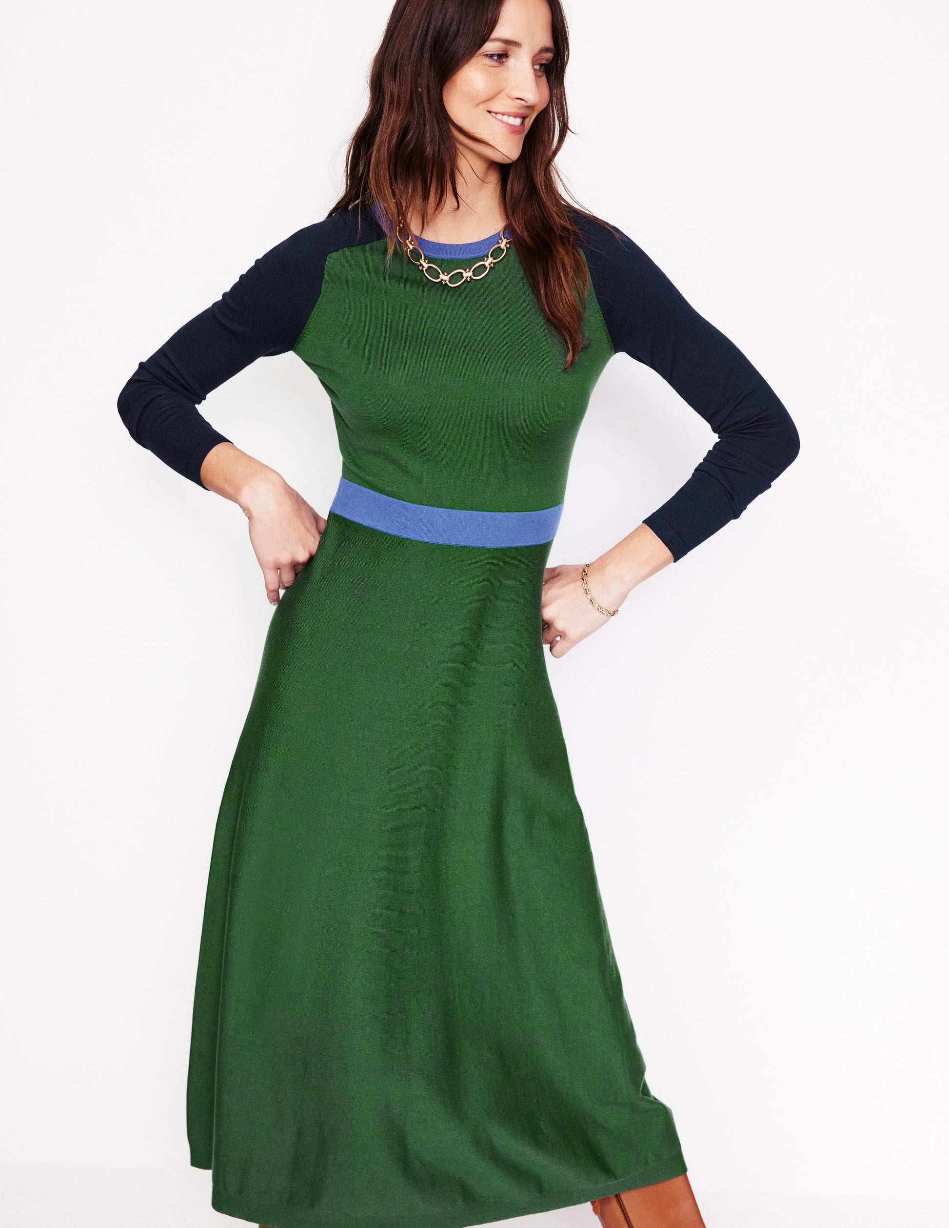 Robe midi Marta en maille-Colourblock pin, bleu marine-4