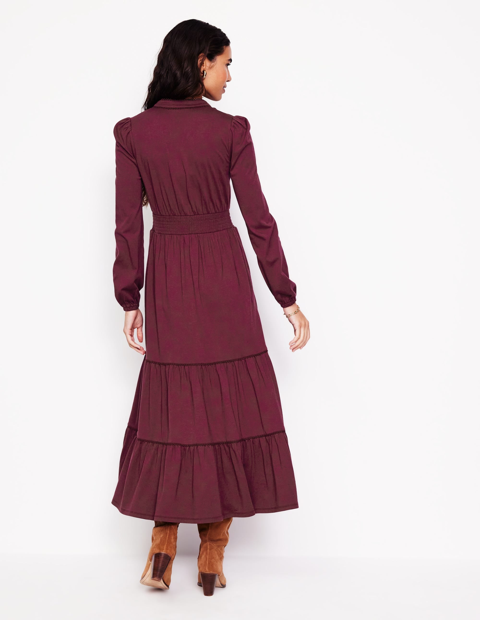 Robe midi à taille froncée et volants-Glycine profond - Image 3