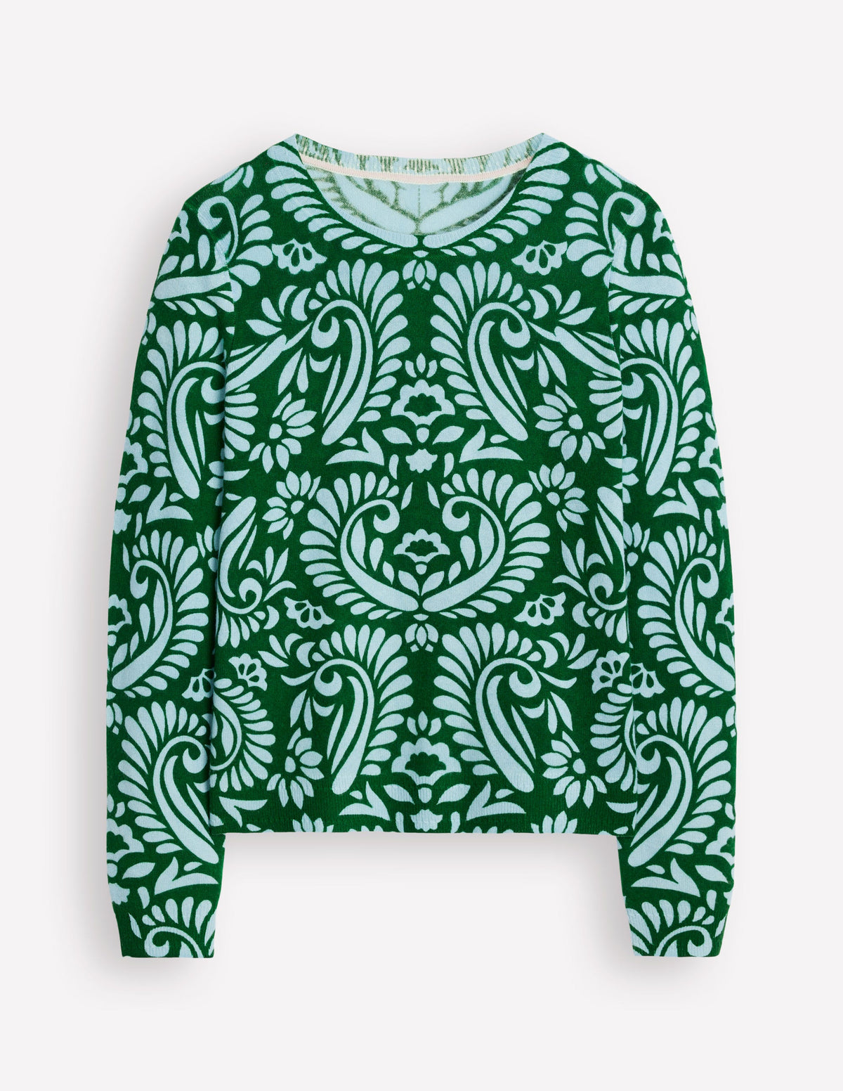 Pull Eva col rond en cachemire-Vert pin, motif Decorative Flora-5