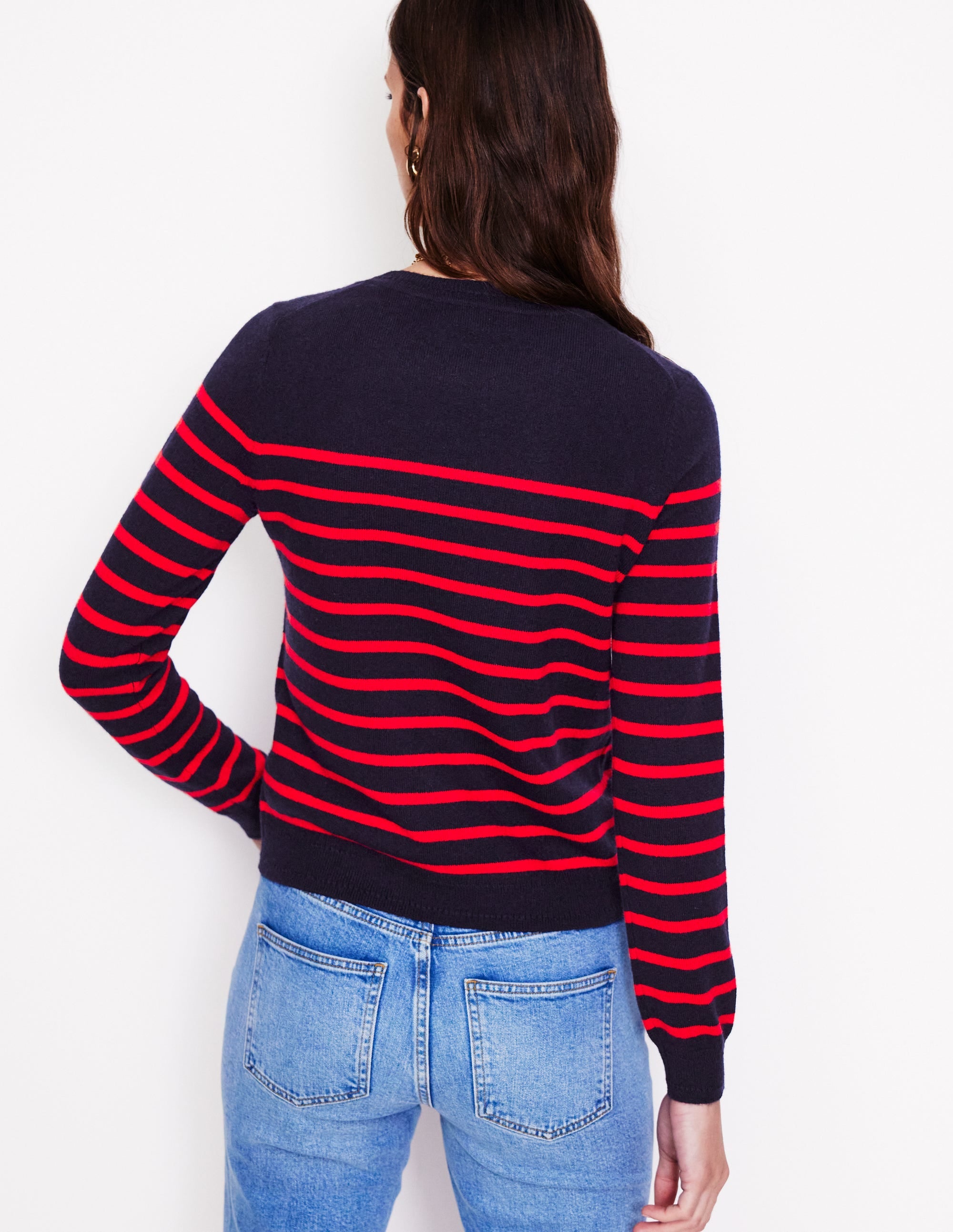 Pull Eva col rond en cachemire-Bleu marine/rouge - Image 3