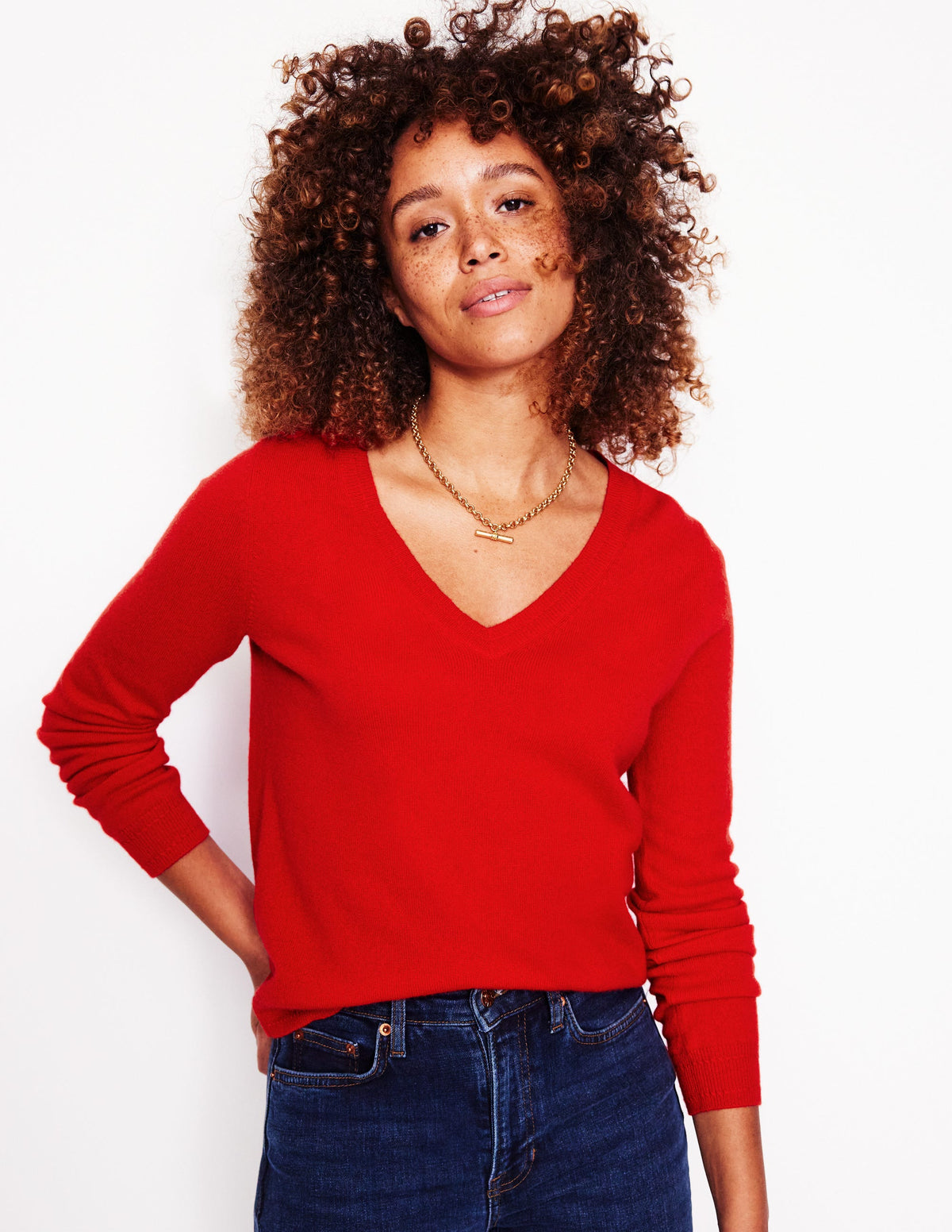 Eva Kaschmirpullover mit V-Ausschnitt-Rouge-Rot - Image 1