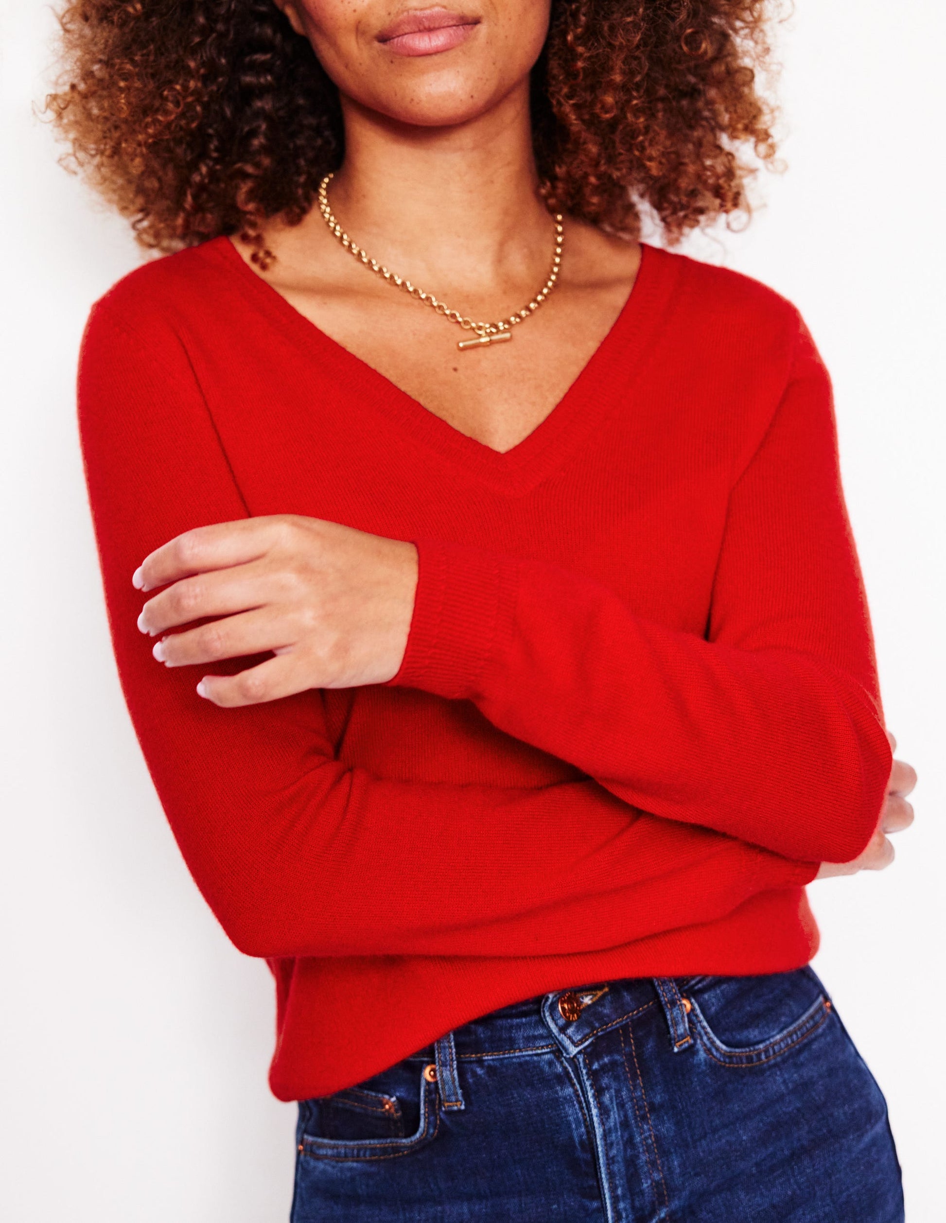 Eva Kaschmirpullover mit V-Ausschnitt-Rouge-Rot-2