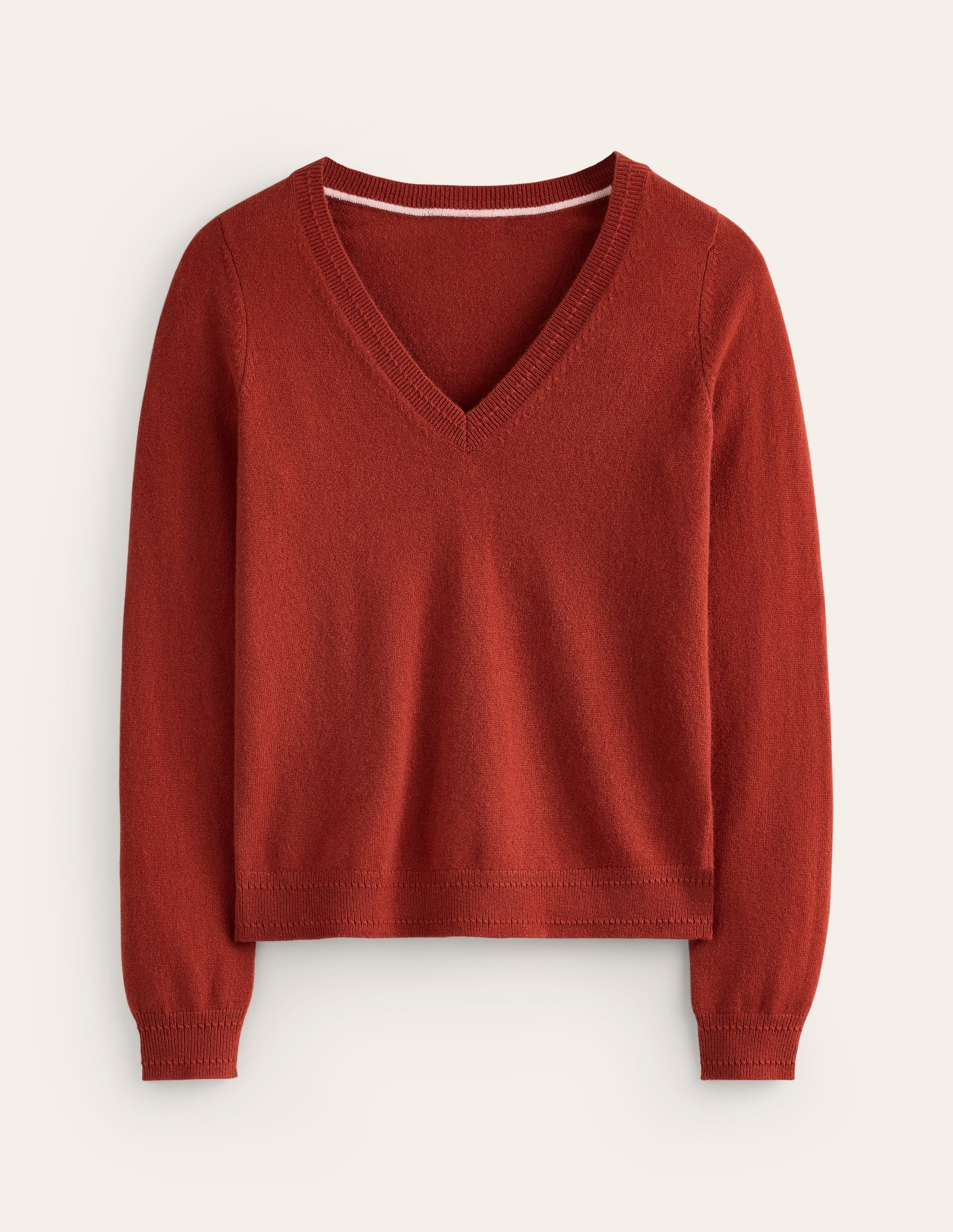 Eva Kaschmirpullover mit V-Ausschnitt-Kupferbraun - Image 5