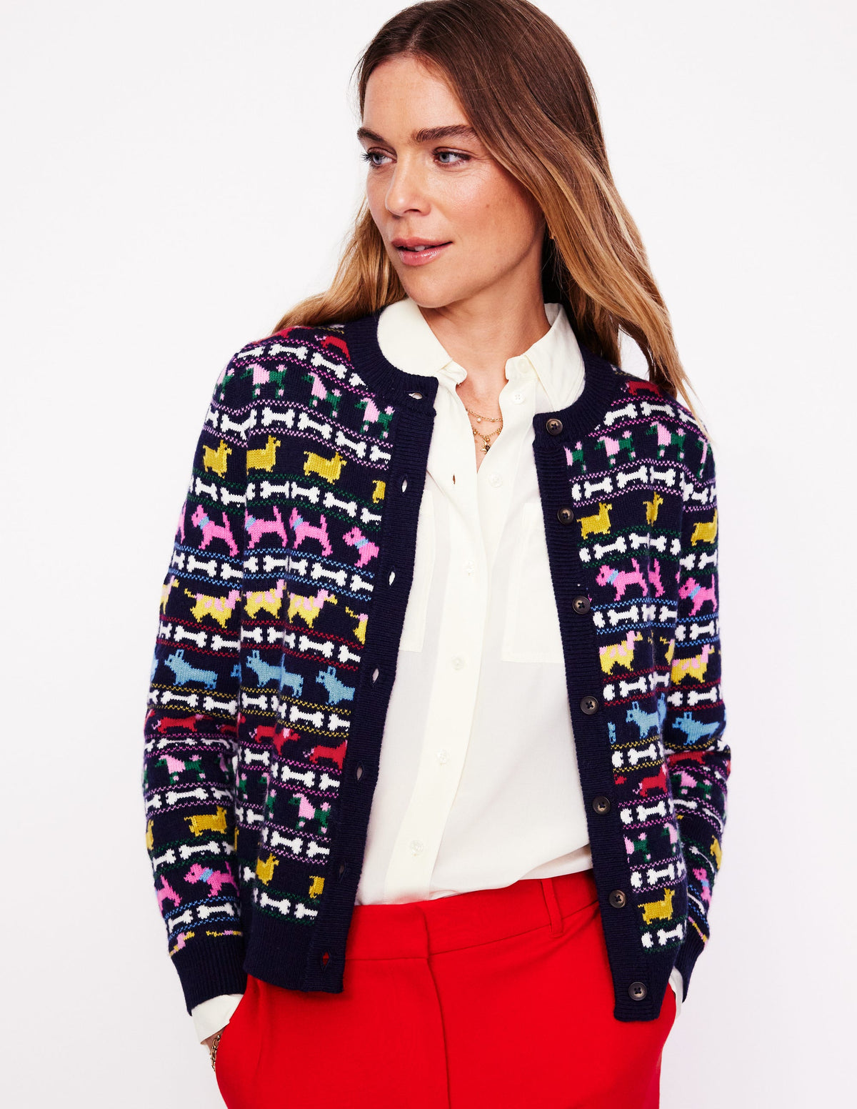 Edie Fair-Isle-Strickjacke-Marineblau, Hunde - Image 1