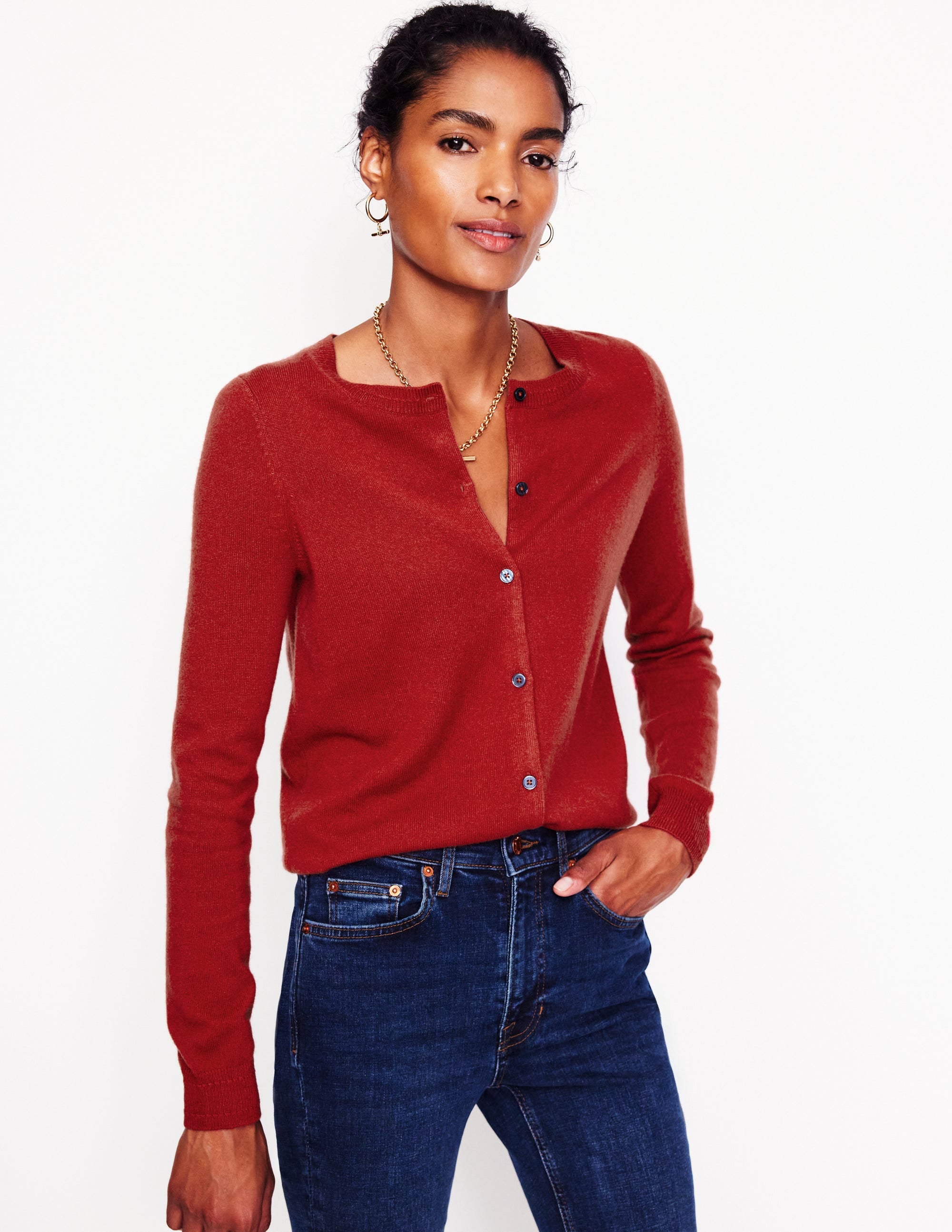 Eva Cashmere Crew Cardigan-Copper Brown - Image 1