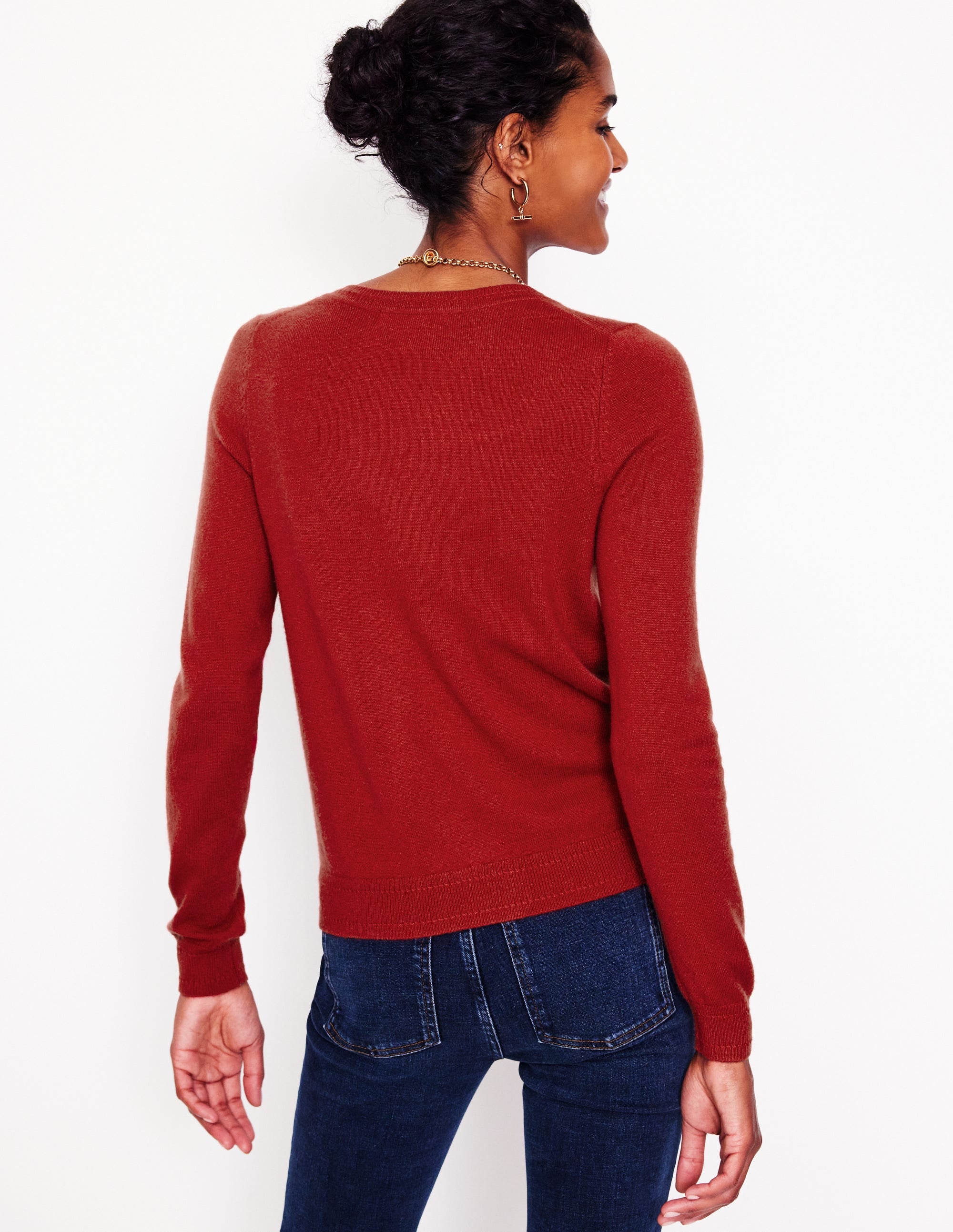 Eva Cashmere Crew Cardigan-Copper Brown - Image 3