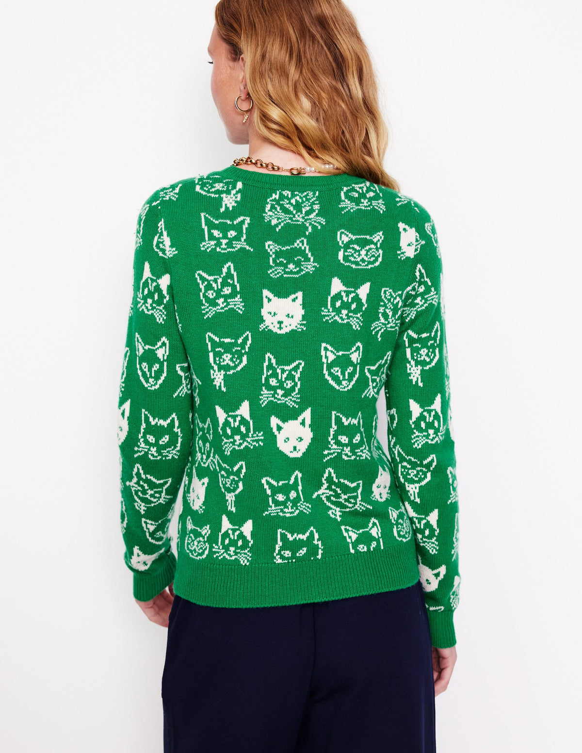 Pull Heather en jacquard-Vert émeraude profond, chats - Image 3
