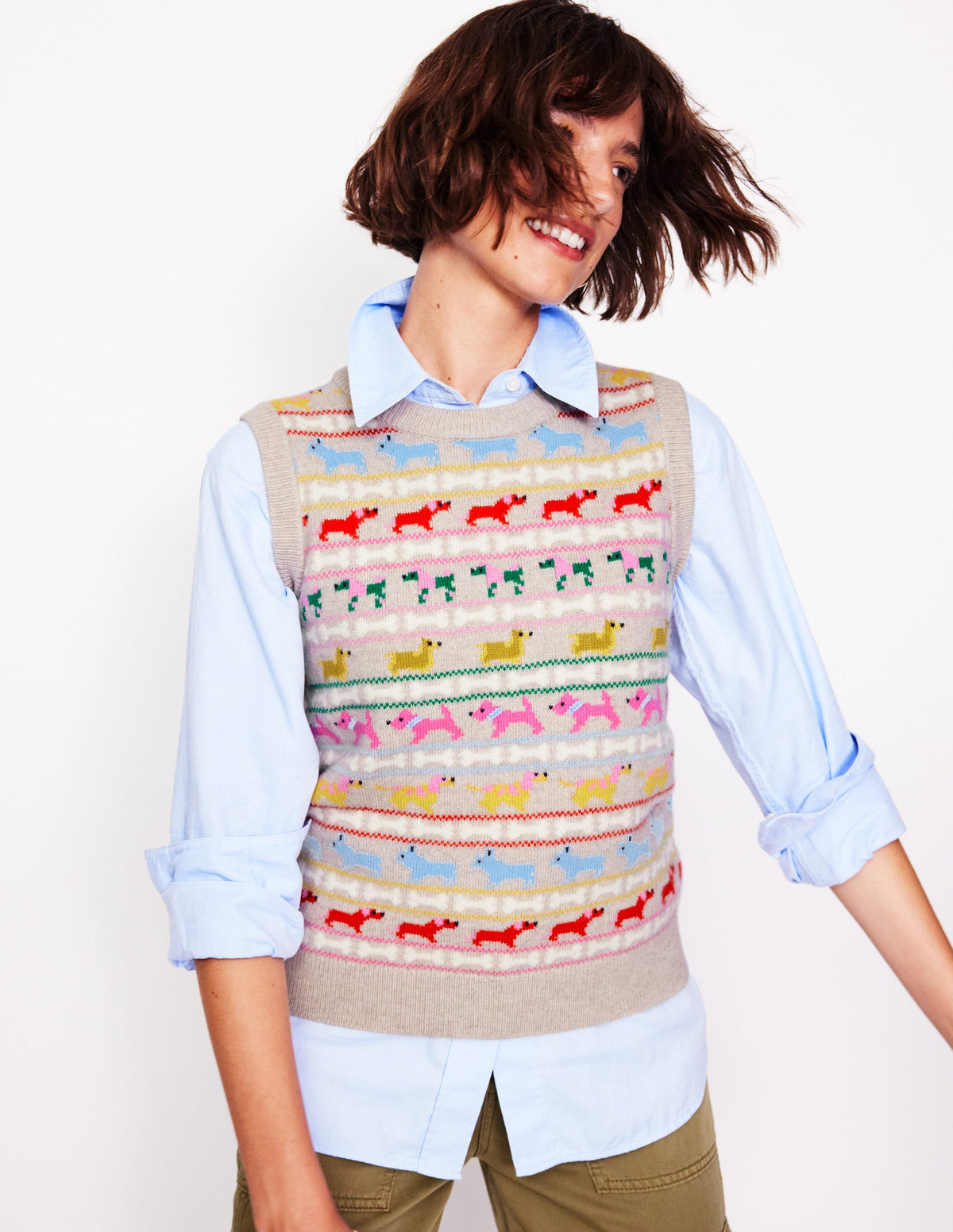 Edie Fair-Isle-Top-Haferbeige Meliert, Bunt Hunde-1