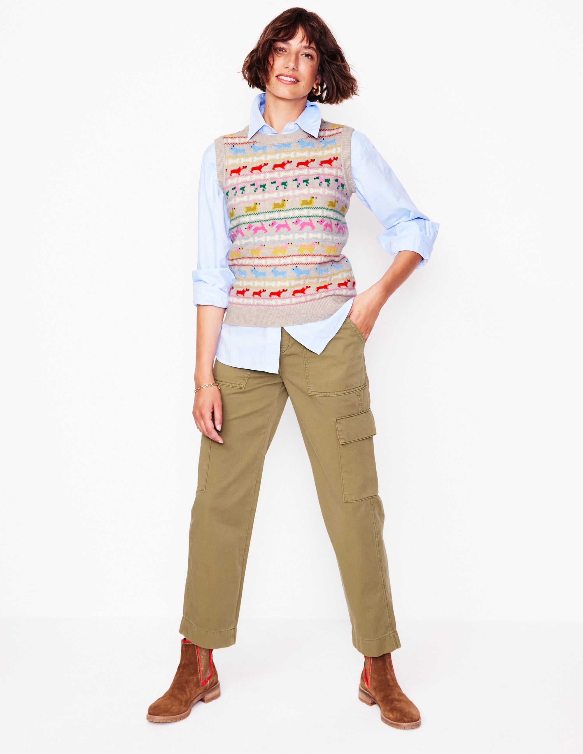Edie Fair-Isle-Top-Haferbeige Meliert, Bunt Hunde - Image 4