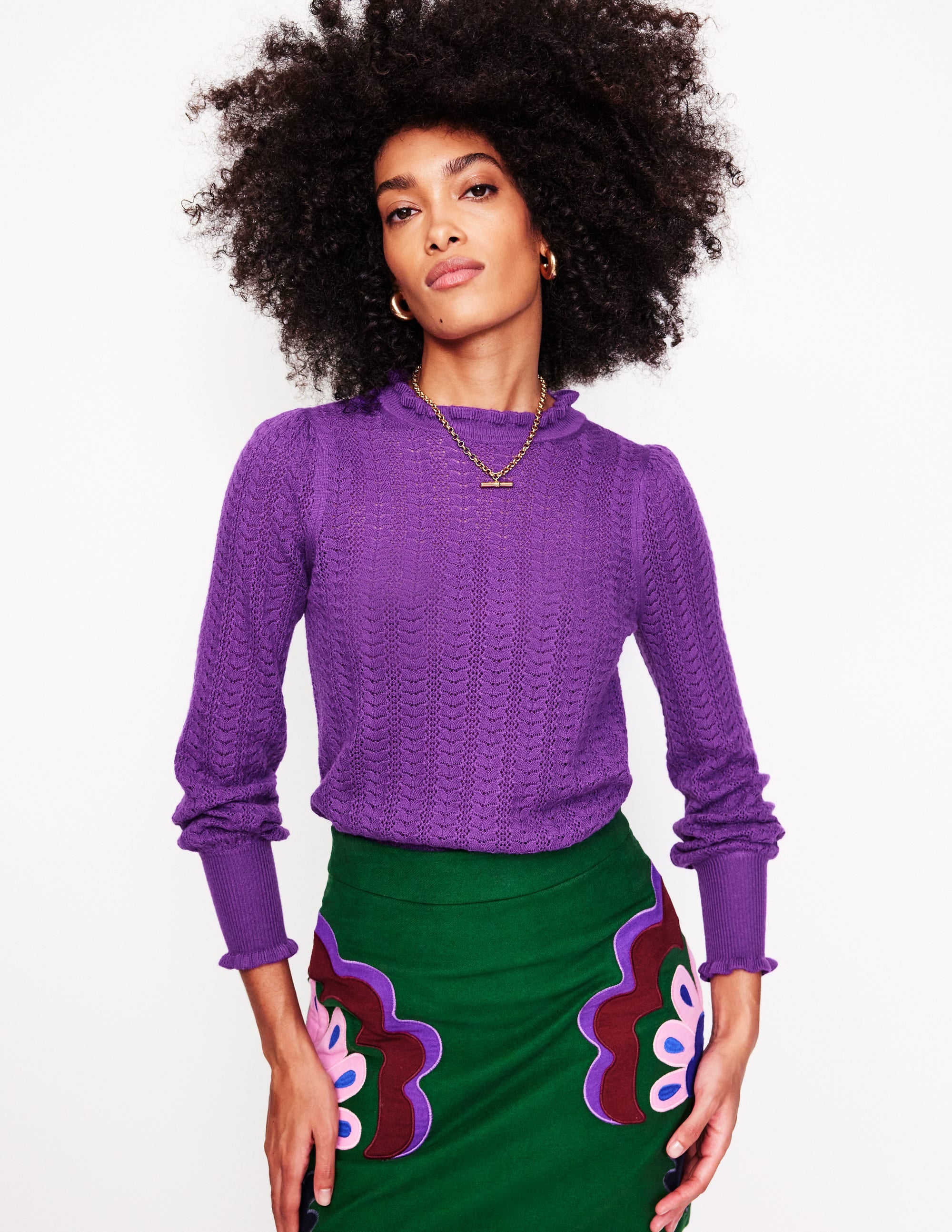 Tia Pullover mit Pointelle-Design und Rüschen-Black - Image 2