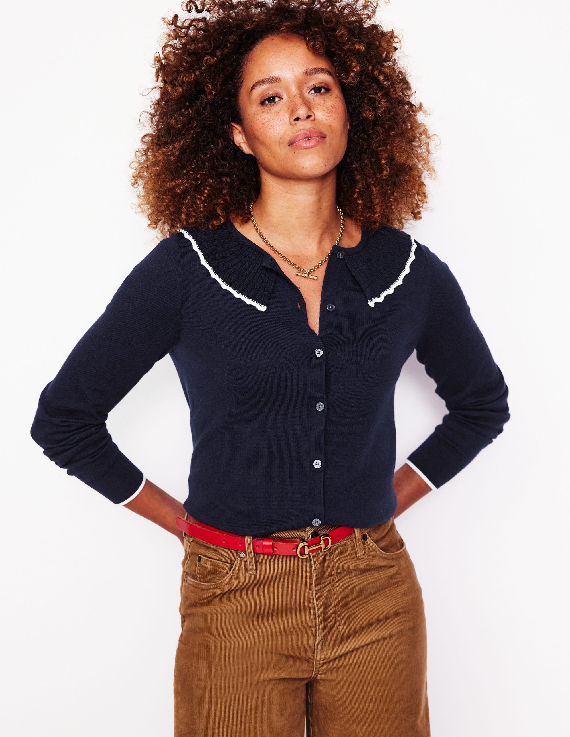 Strickjacke mit Rüschenkragen-Aqua Marine Marl - Image 1