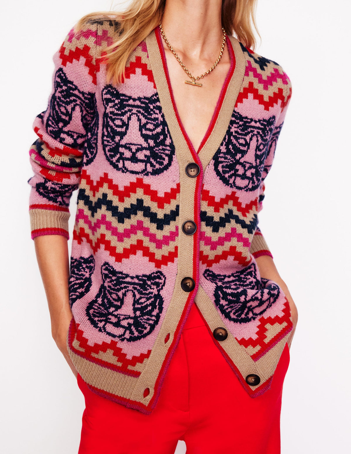 Quinn Strickjacke im Boyfriend-Stil-Bunt, Tiger - Image 2