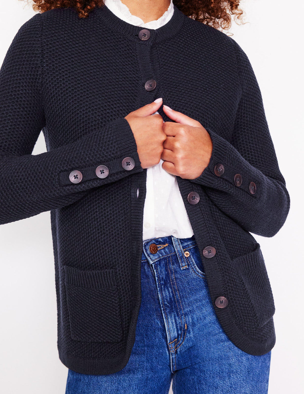 Texturierte Strickjacke mit Ziernaht-Aqua Marine Marl - Image 2