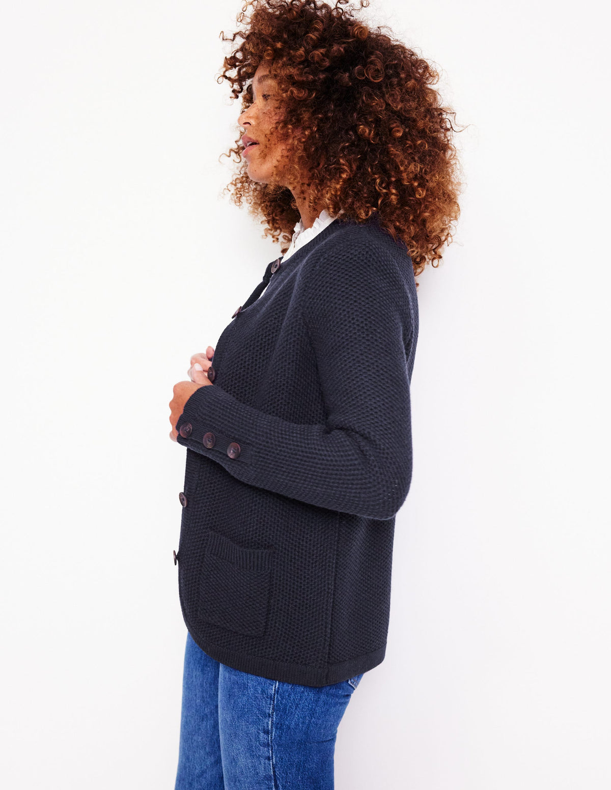 Texturierte Strickjacke mit Ziernaht-Aqua Marine Marl - Image 4