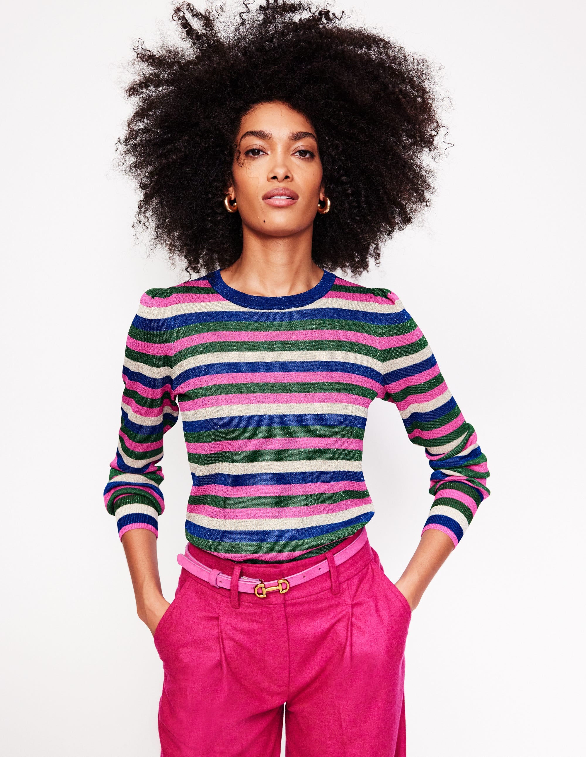 Partypullover mit Streifen-Ackerbohnengrün/Pink, Gestreift - Image 1