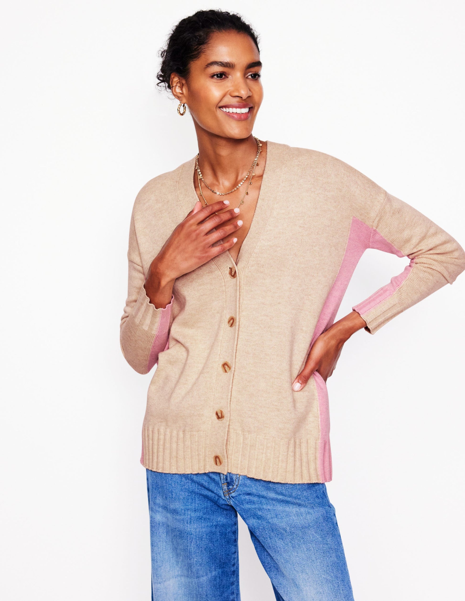 Zia Longline V-Neck Cardigan-Oatmeal Melange-1