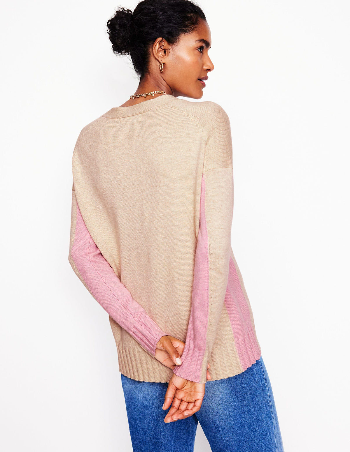 Zia Longline V-Neck Cardigan-Oatmeal Melange-3