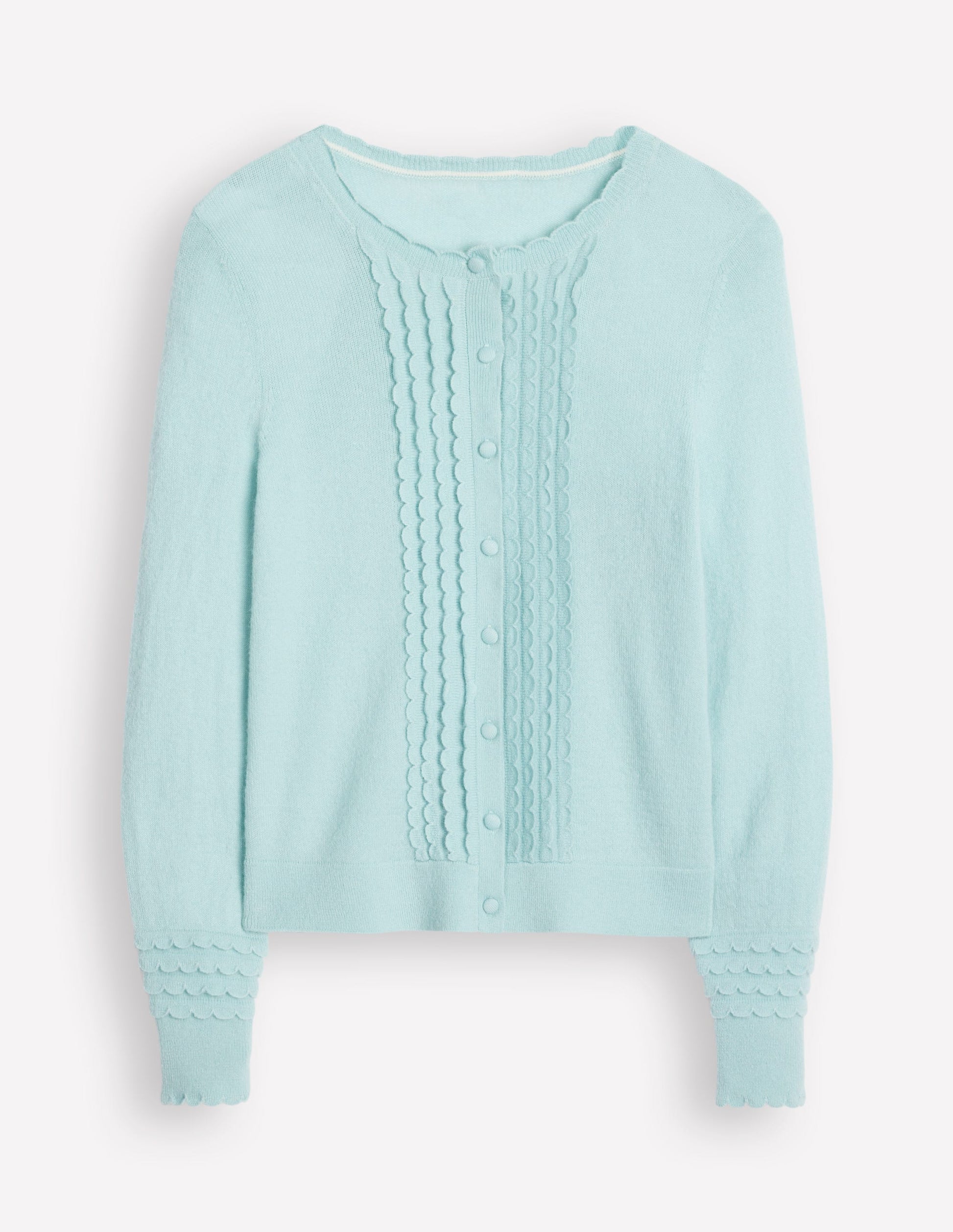 Strickjacke mit Muschelsaum an den Ärmeln-Himmelblau-5