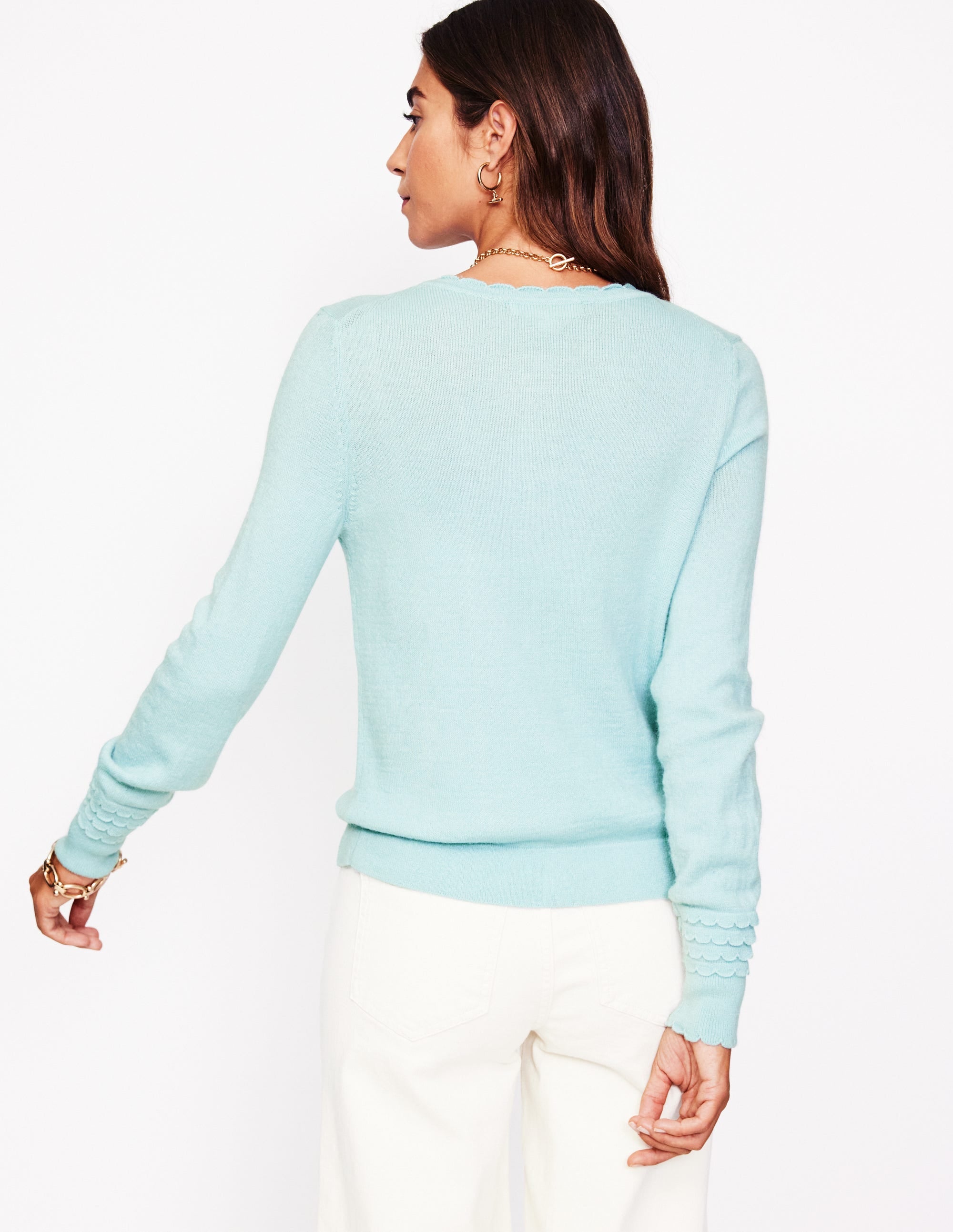 Strickjacke mit Muschelsaum an den Ärmeln-Himmelblau - Image 3