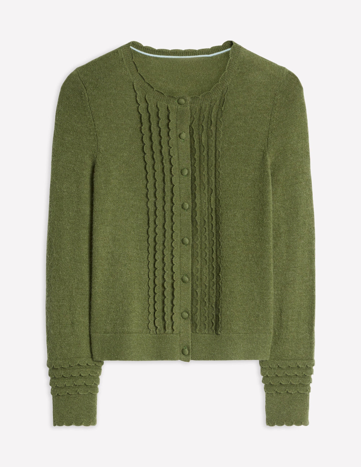 Strickjacke mit Muschelsaum an den Ärmeln-Oreganogrün - Image 6