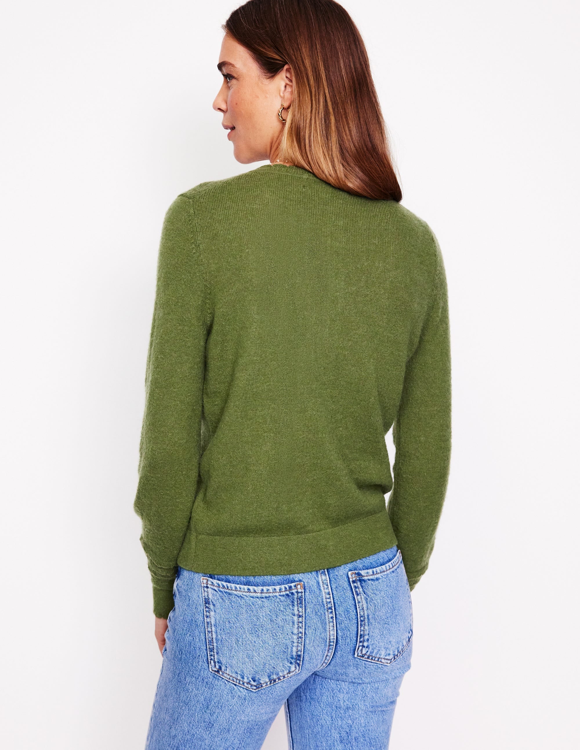 Strickjacke mit Muschelsaum an den Ärmeln-Oreganogrün - Image 3