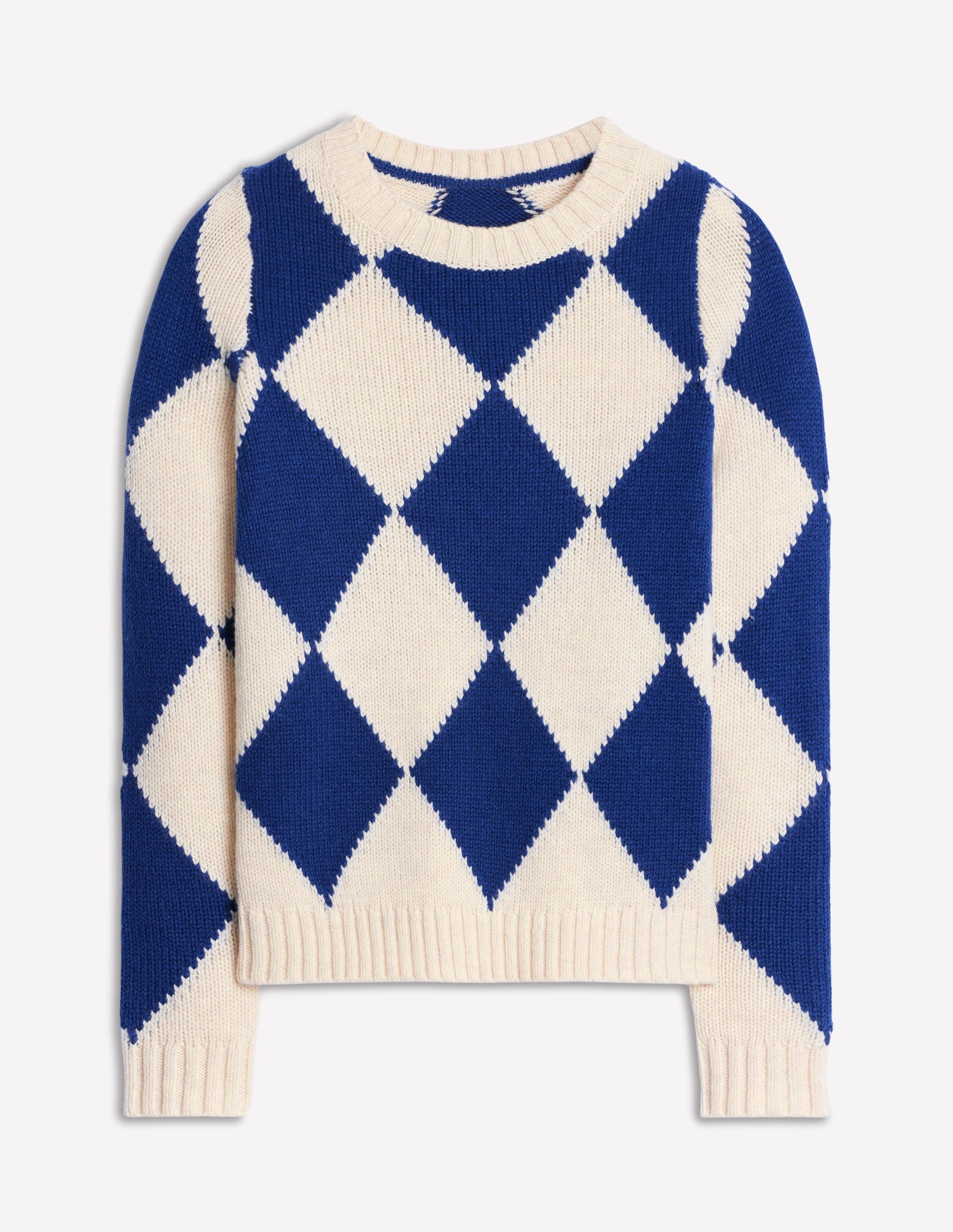 Argyle-Pullover mit Rundhalsausschnitt-Beige Meliert, Leuchtendes Blau - Image 5
