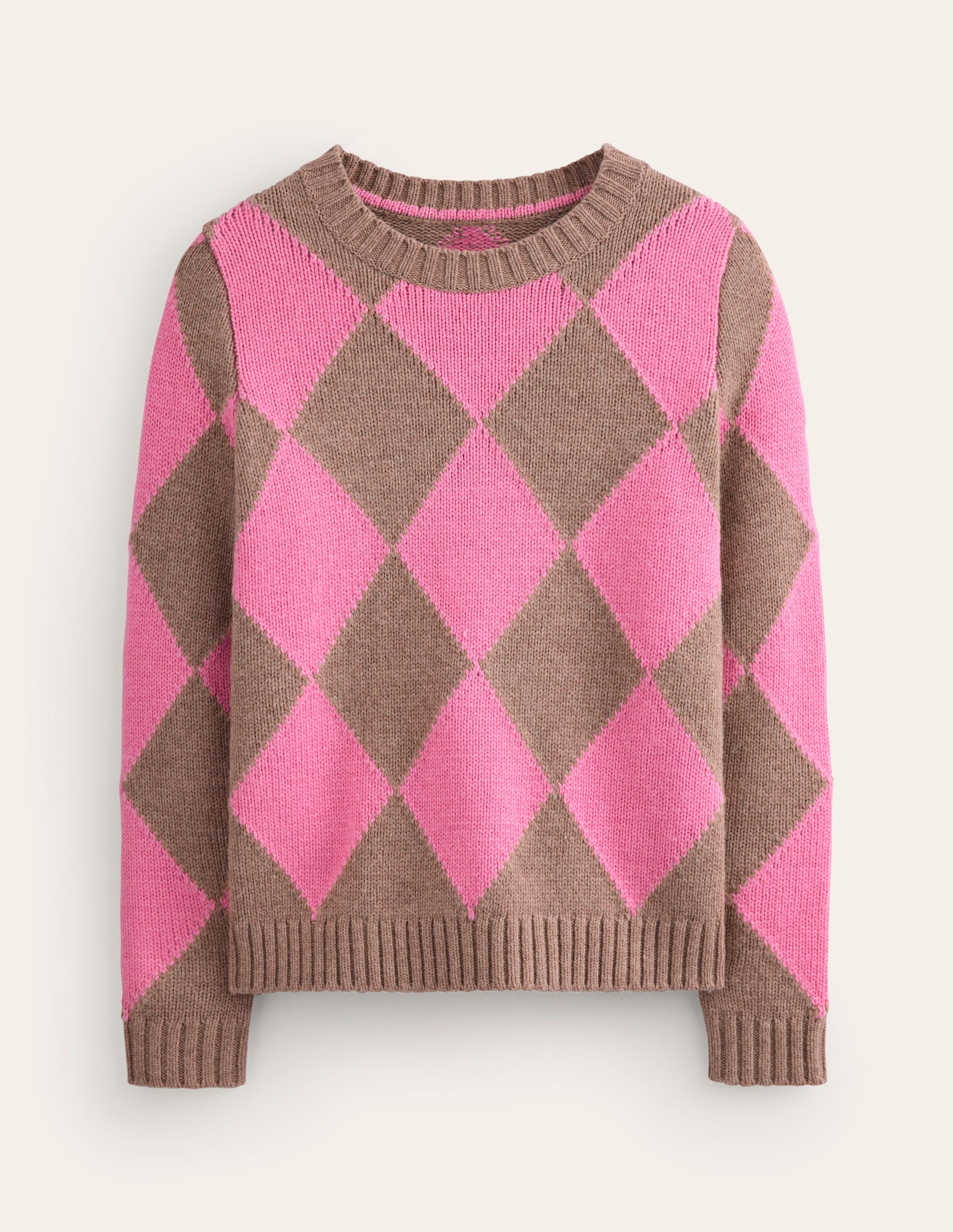 Pull col rond à motif argyle-Vison chiné, rose-5