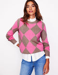 Pull col rond à motif argyle-Vison chiné, rose