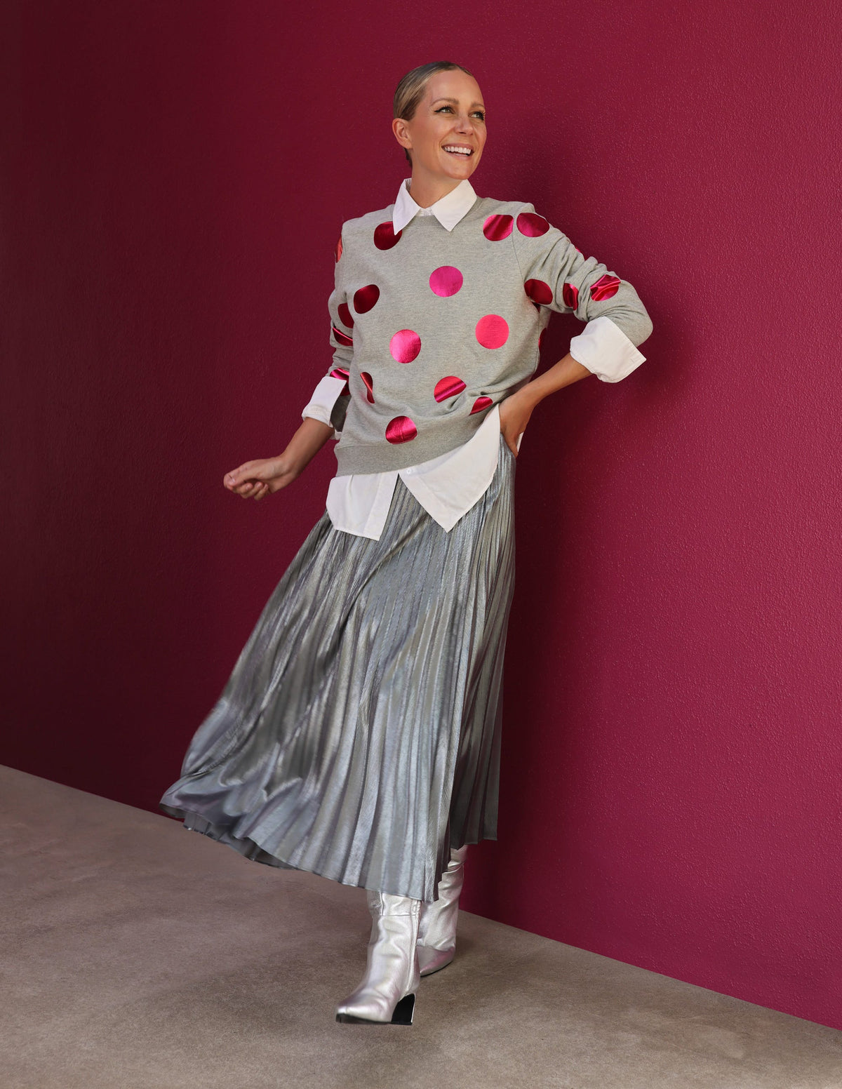 Jupe midi Camilla métallisée-Argenté - Image 5