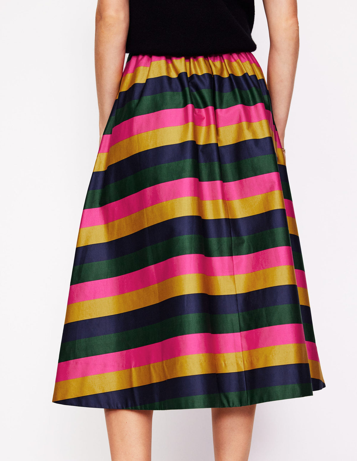Isabella Cotton Sateen Skirt-Pine, Multi Stripe-3