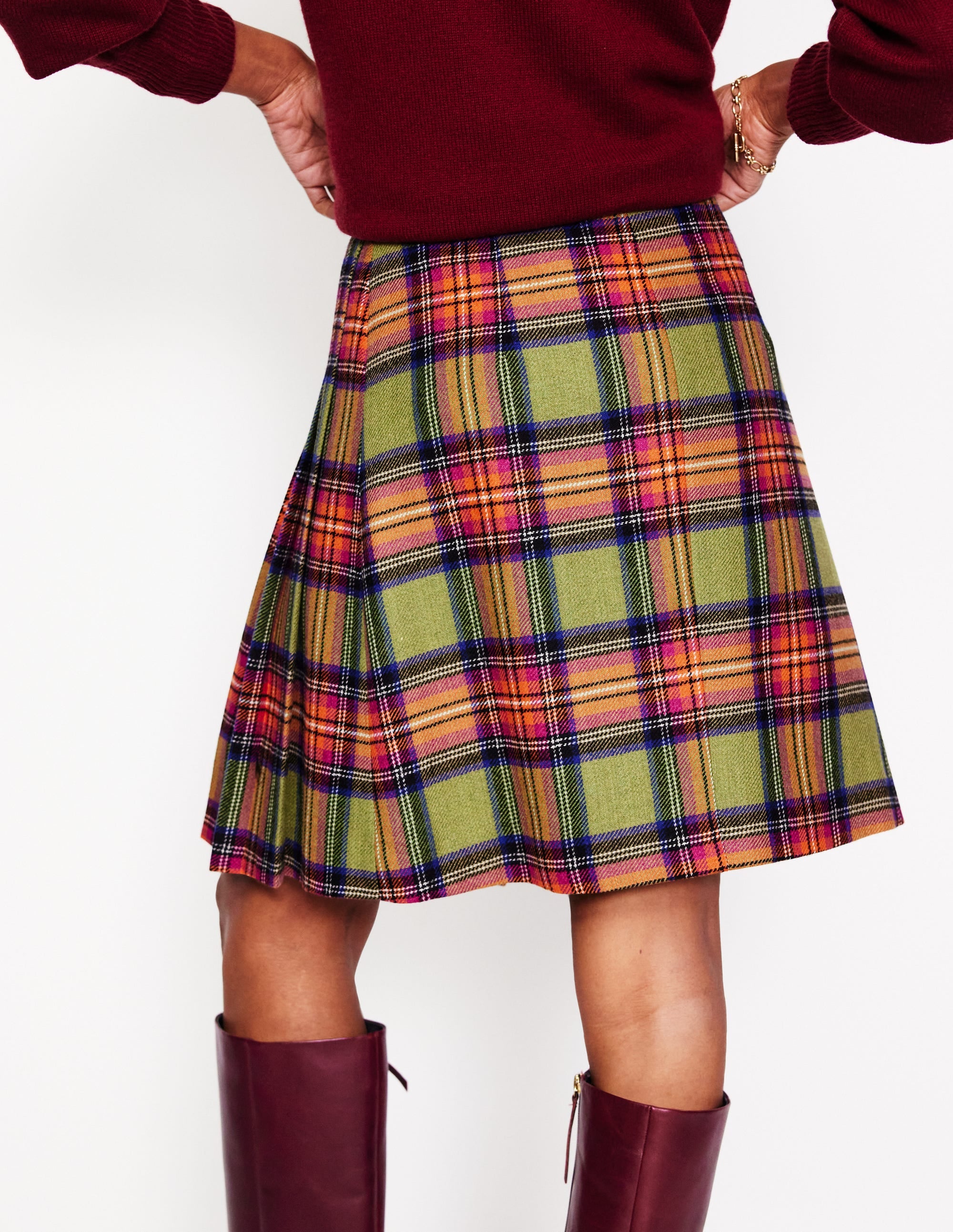 Kilt Helen à boucle-Carreaux vert et violet - Image 3