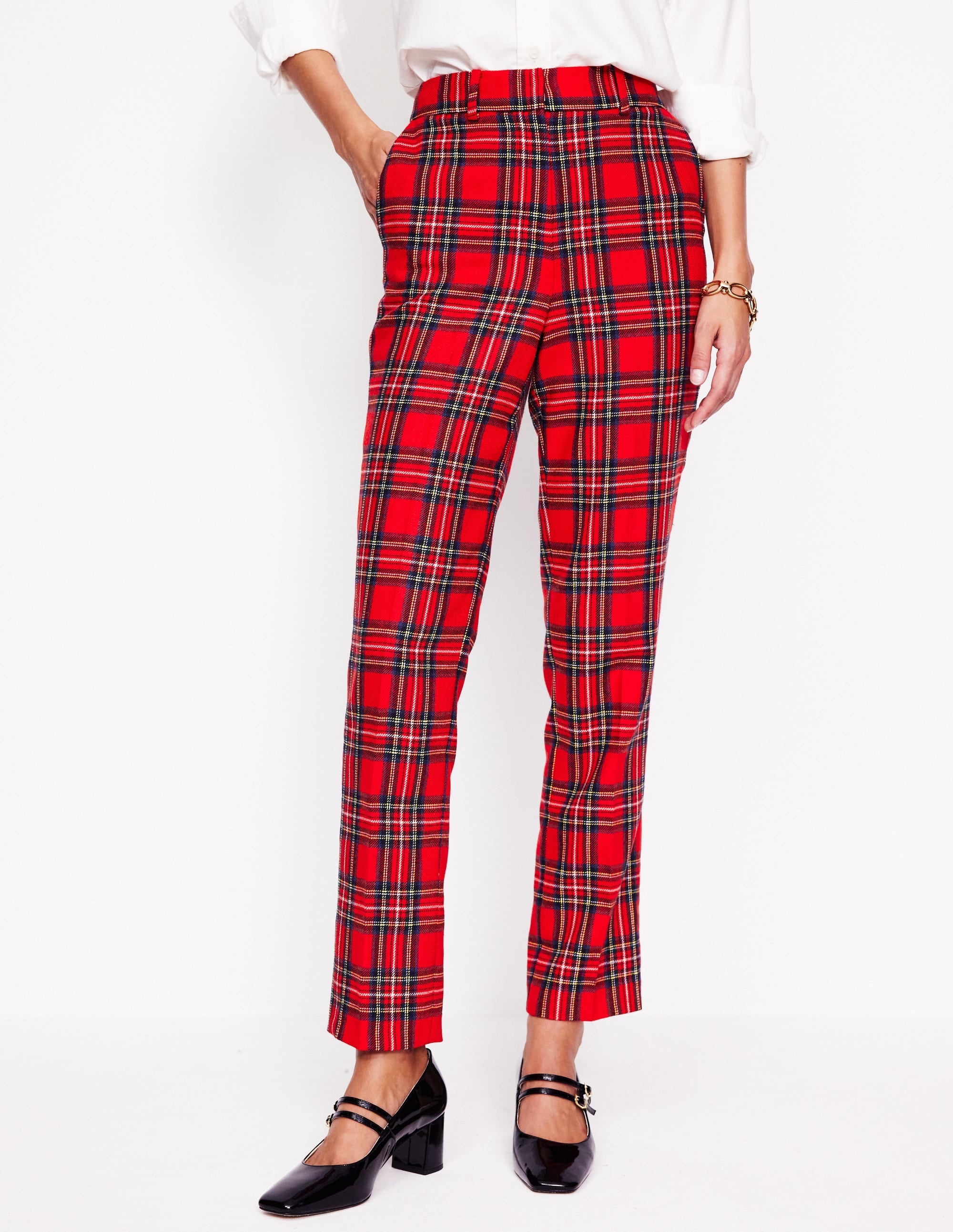 Kew Hose aus Wollmischgewebe-Rot und Blau, Kariert - Image 4