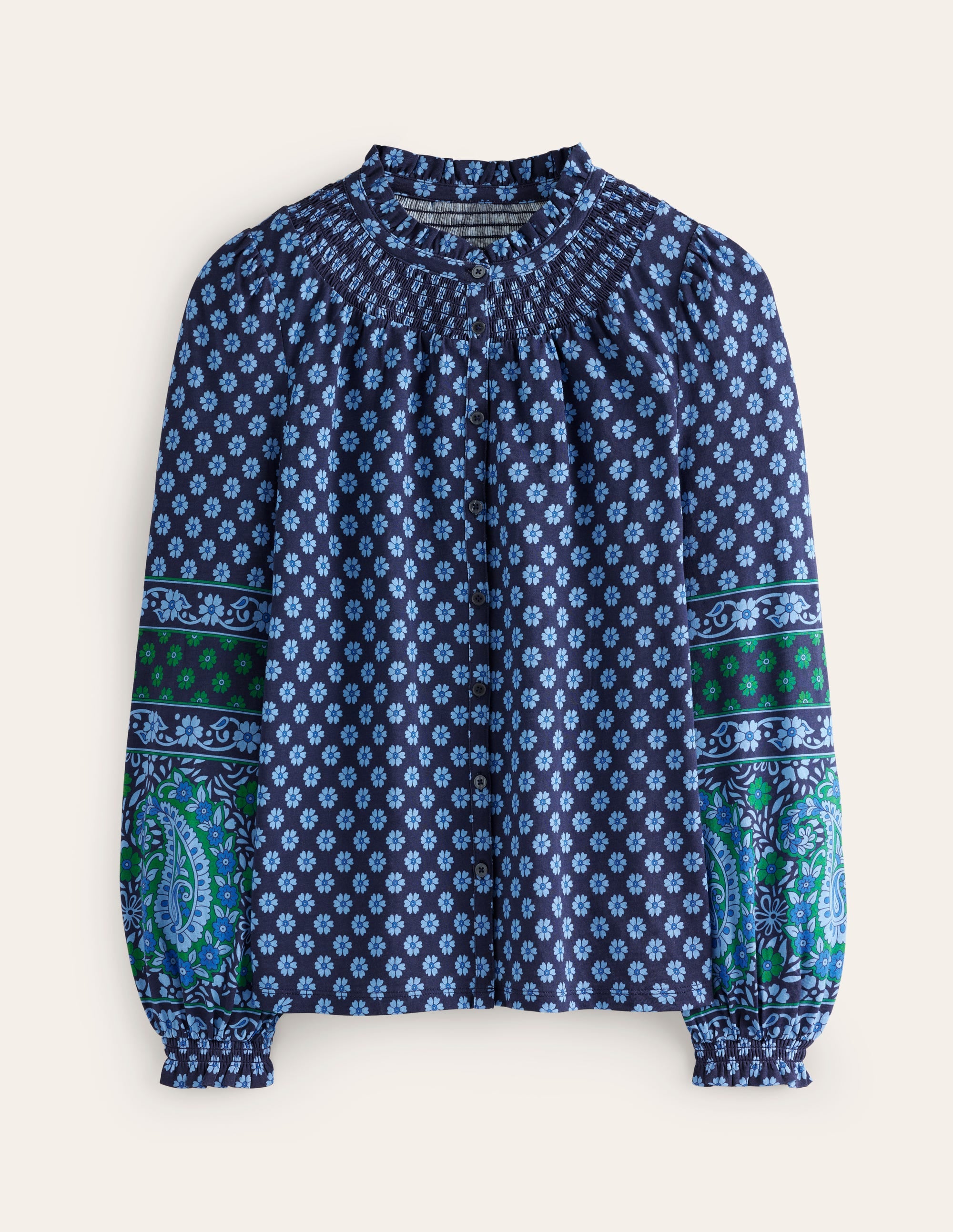 Fay Gesmoktes Jerseyhemd-Dämmerung blau, Paisley Kleiner Blumenstrauß - Image 5