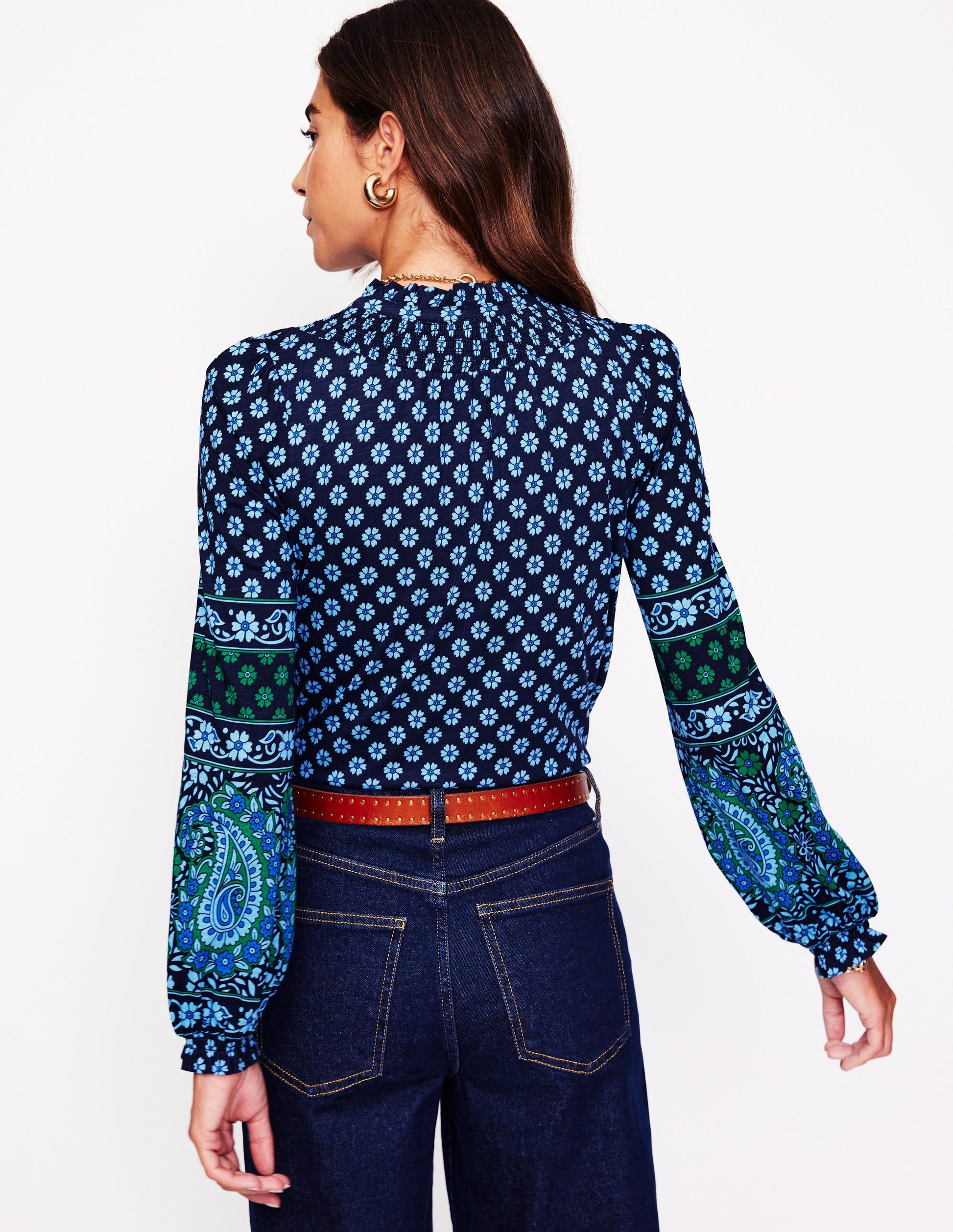 Fay Gesmoktes Jerseyhemd-Dämmerung blau, Paisley Kleiner Blumenstrauß-3
