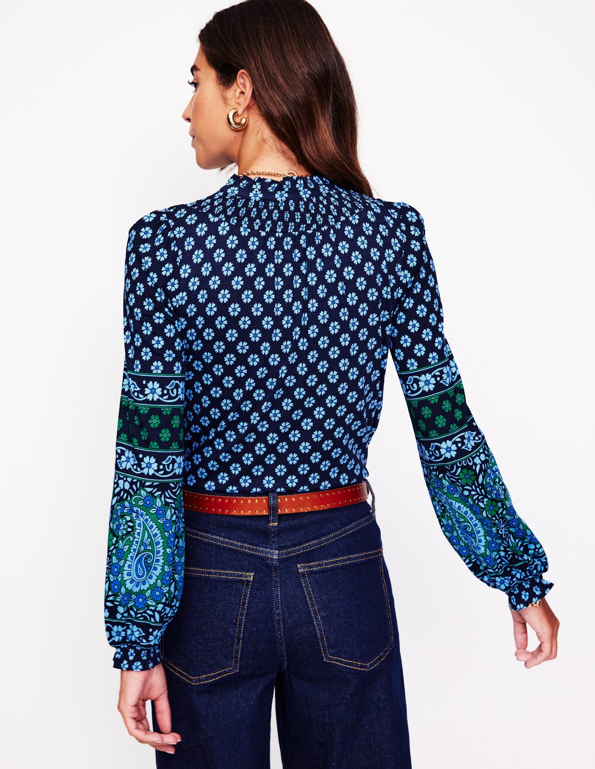 Fay Gesmoktes Jerseyhemd-Dämmerung blau, Paisley Kleiner Blumenstrauß - Image 3