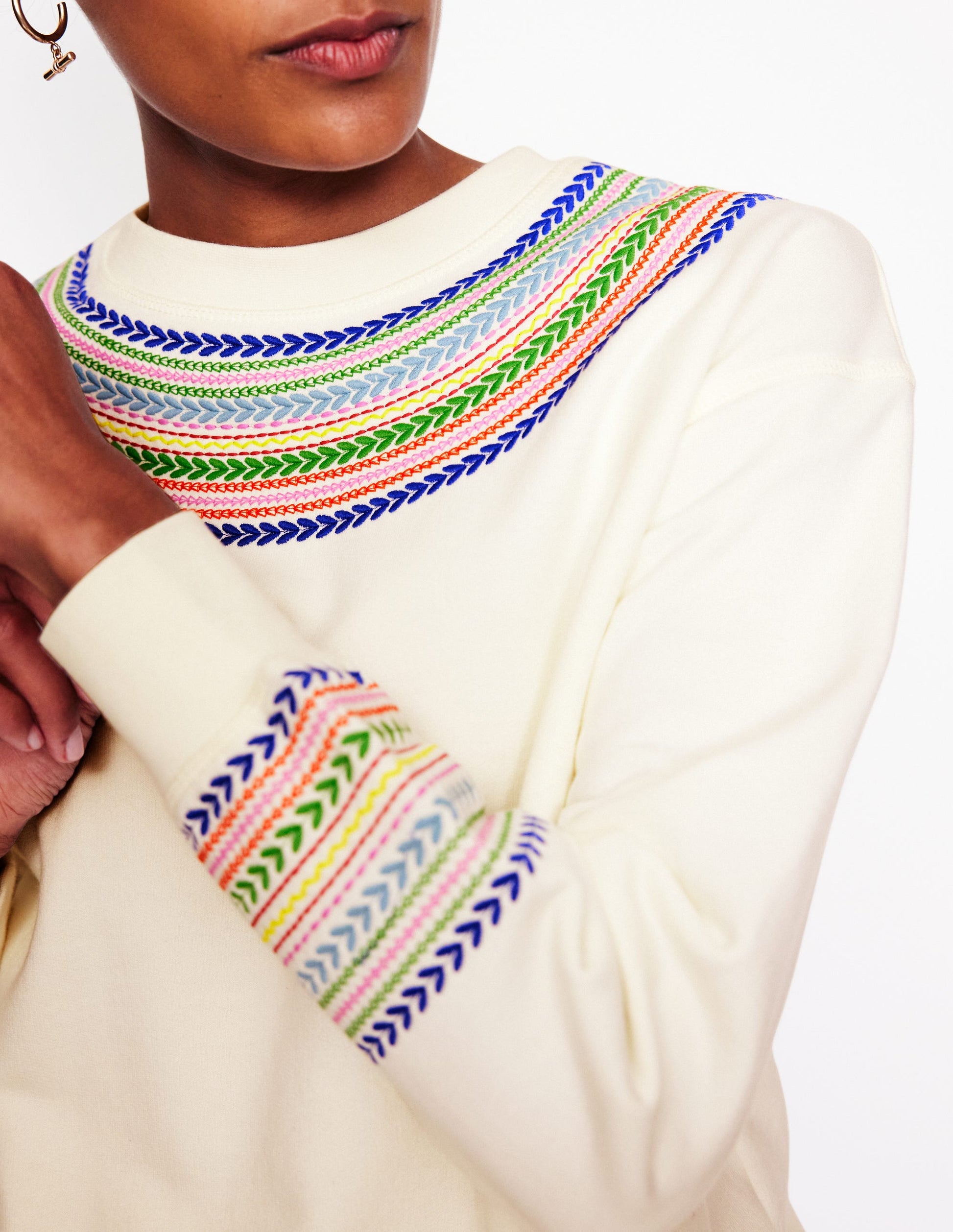 Emi Embroidered Sweatshirt-Ivory, Multi Fairisle-2