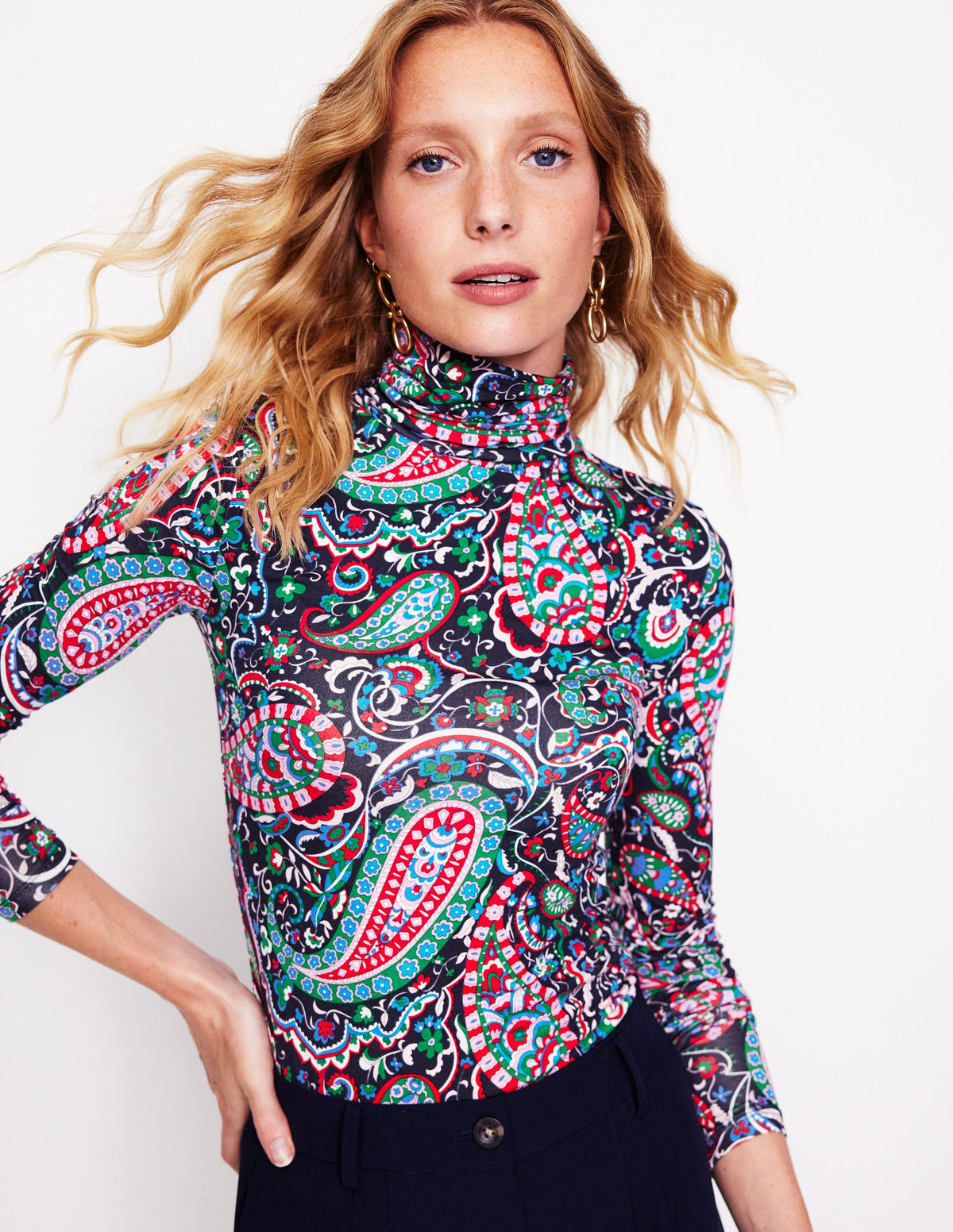 Polly Jersey-Oberteil-Marineblau, Paisley Paradies - Image 1