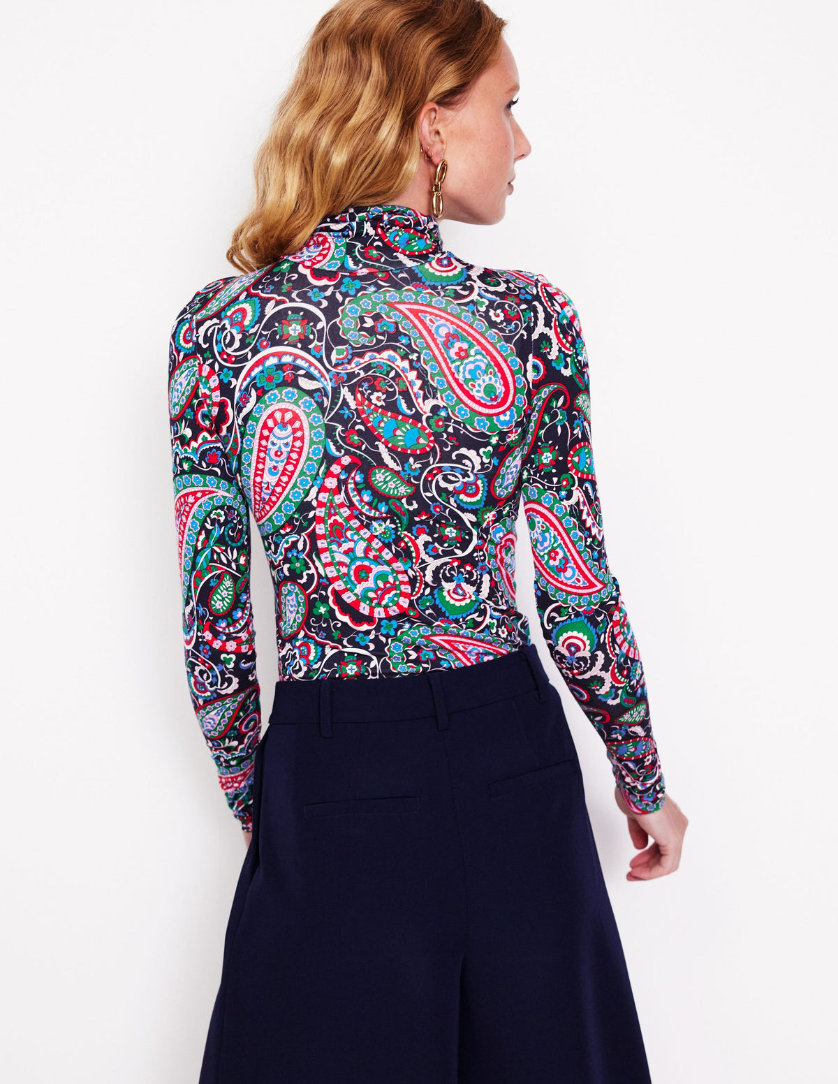 Polly Jersey-Oberteil-Marineblau, Paisley Paradies-3