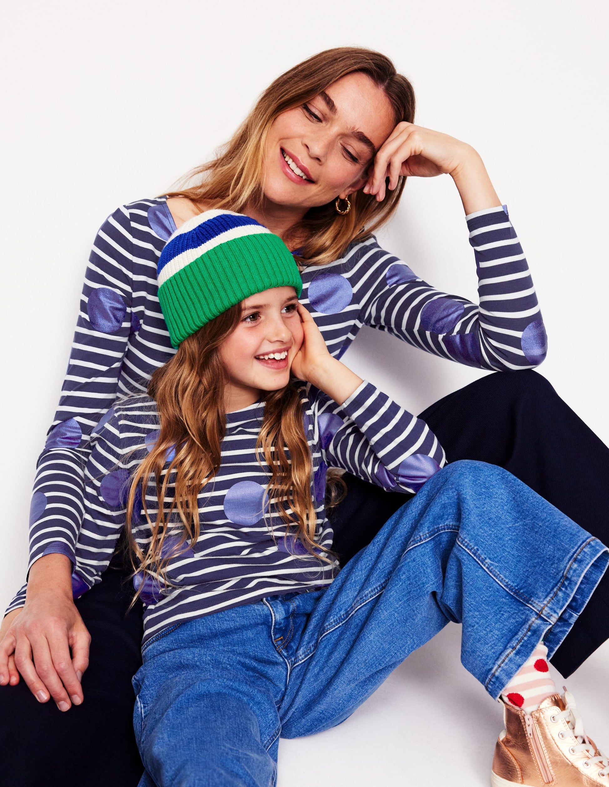 Ella Breton-Shirt mit langen Ärmeln-Marineblau, Naturweiß, Blaue Punkte-5