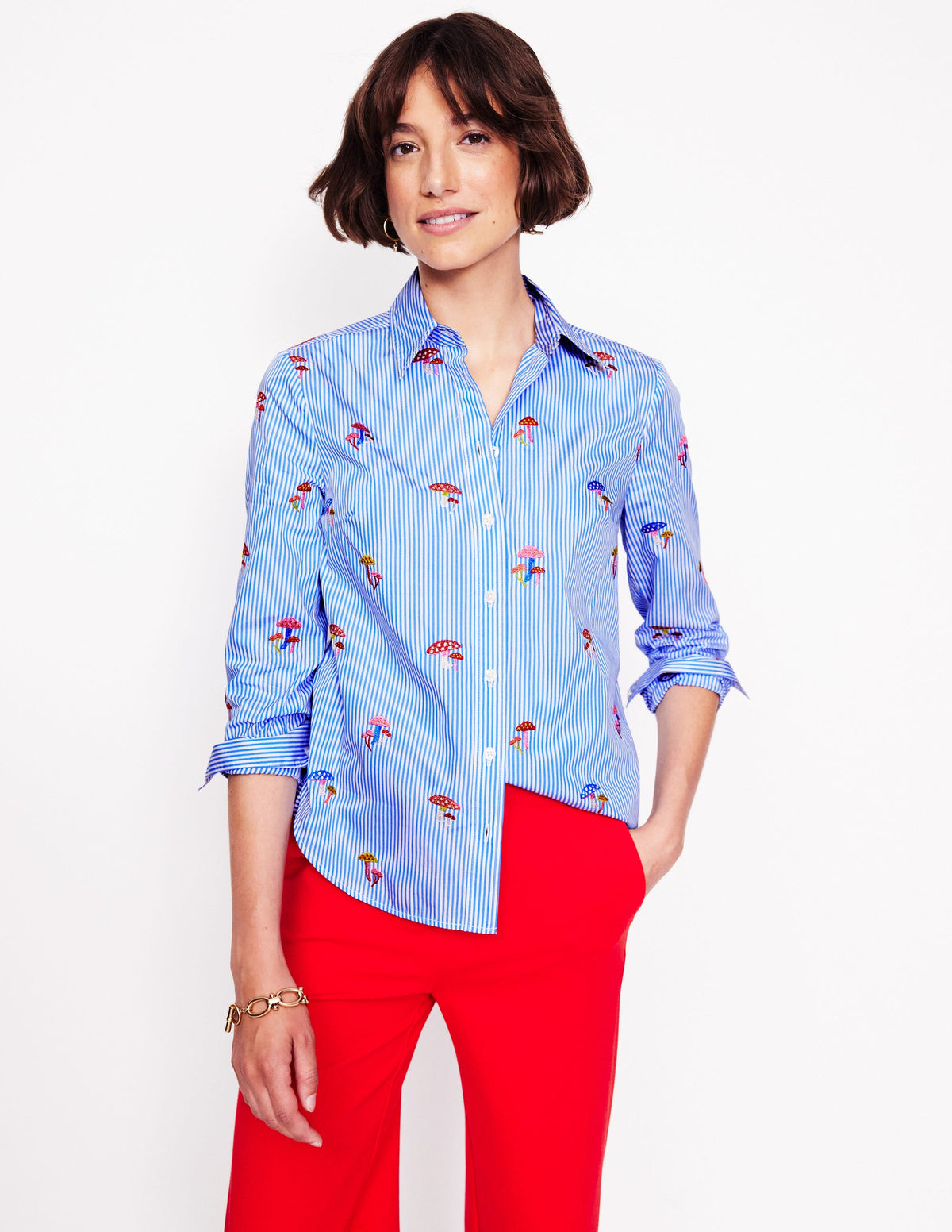 Chemise Sienna saisissante en coton-Champignon, rayé bleu - Image 1